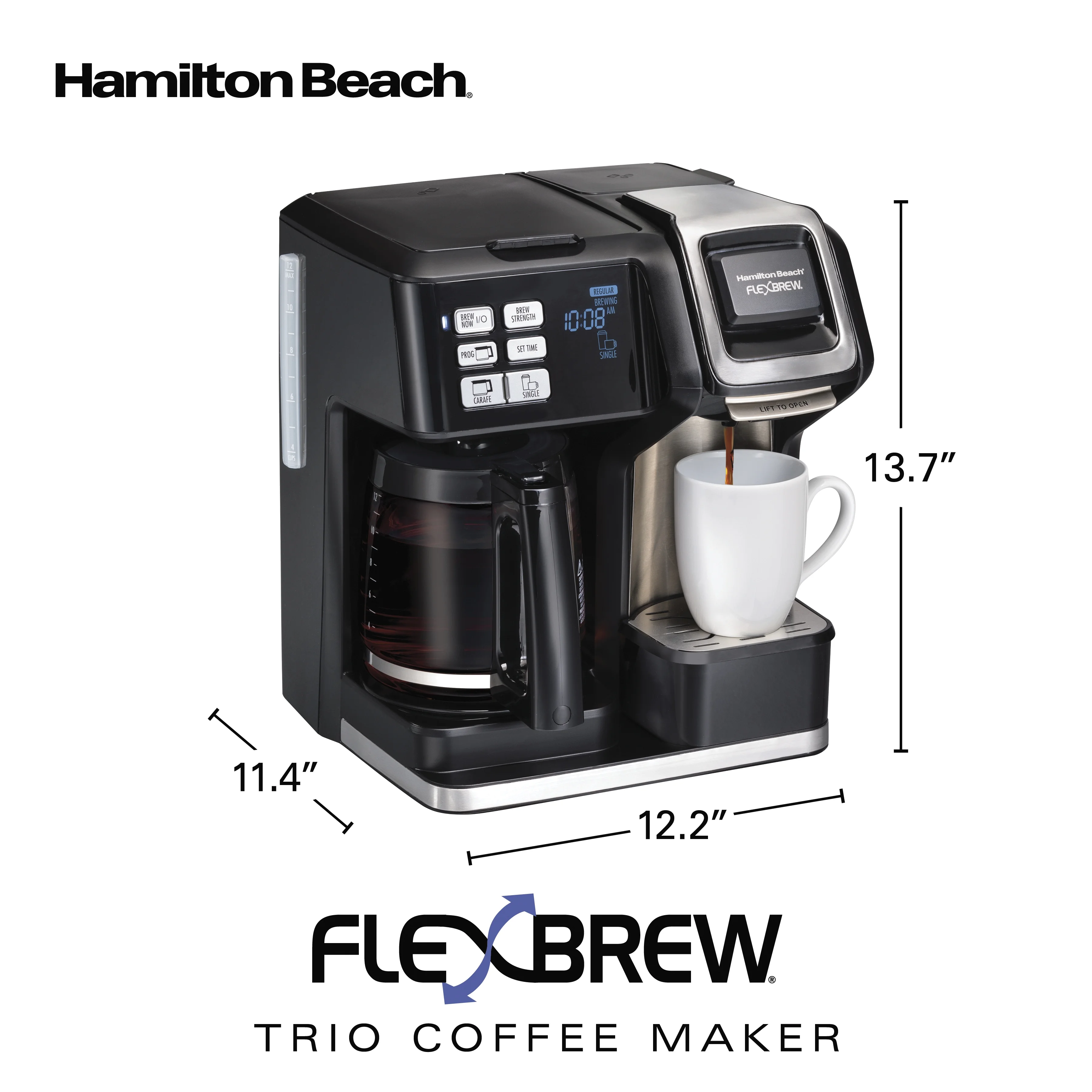 Hamilton Beach Flexbrew Coffee Maker, K Cup Pod Compatible Single Serve Coffee Maker & 12 - Cup Coffee Pot, Black