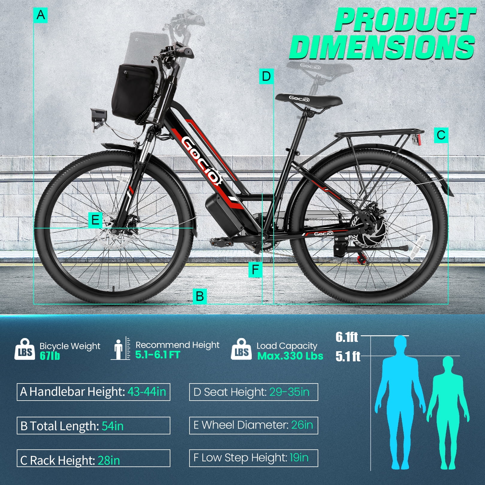 26" Electric Bike for Adults, 500W Electric Cruiser Bike, 48V/7.8Ah Removable Battery, 7 Speed, City Commuting E-bike, UL2849(Red) - Image 10