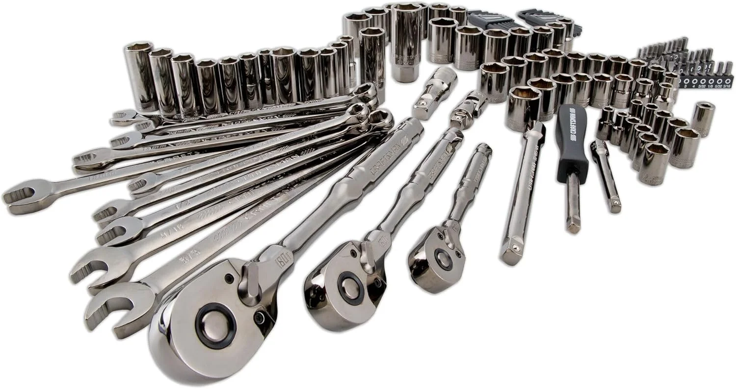 180-Tooth Ratchet Mechanic Tool Set with Gunmetal  , 121-Piece Standard SAE/Metric Socket Set Includes Hard