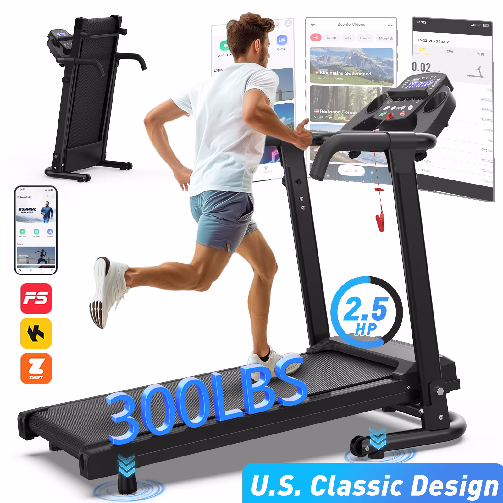 Foldable Electric Treadmill for Home, 2.5HP Quiet Brushless Folding Treadmill, 7.5 MPH, LCD Display, Heart Rate Sensor (Black)(MODEL 2 Black) - Image 5