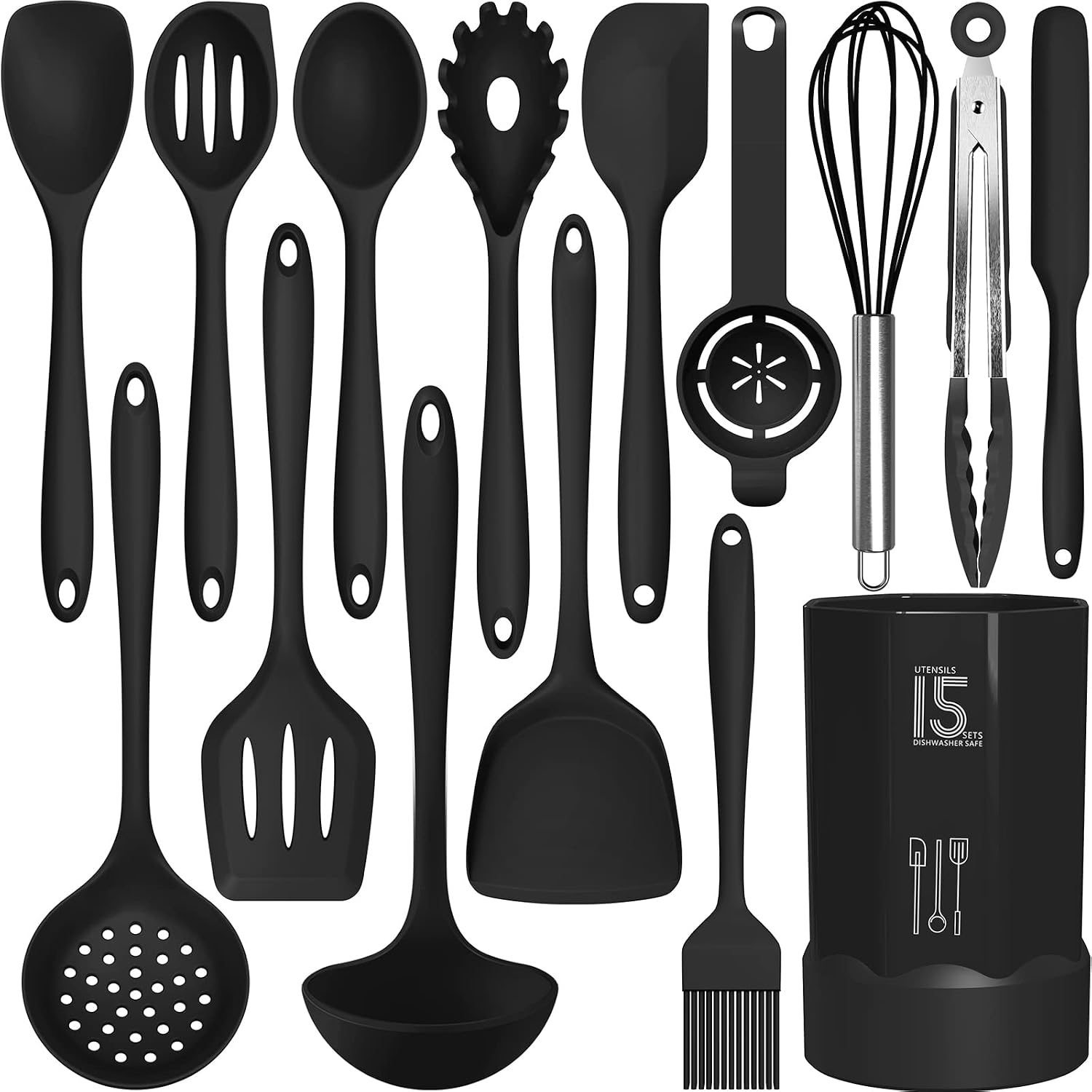 AOTHOD Silicone Cooking Utensils Set - 446°F Heat Resistant Kitchen Utensils, Turner Tongs, Spatula, Spoon, Brush, Whisk, Kitchen Utensil Gadgets Tools Set for Nonstick Cookware, Dishwasher Safe (BPA Free)