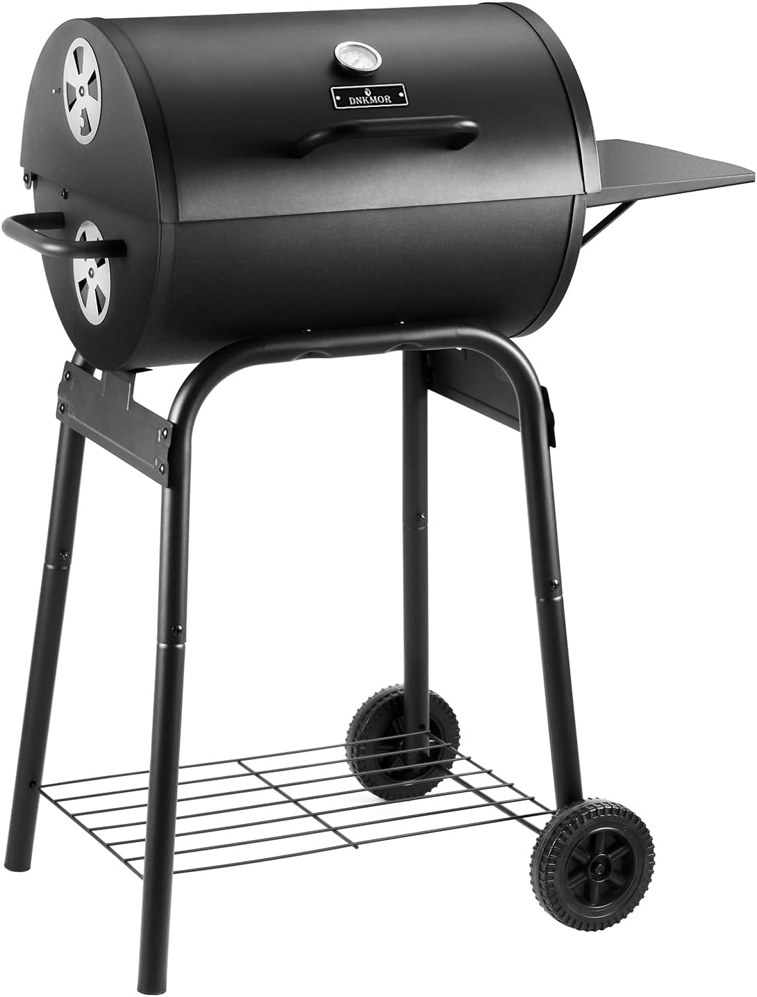 Charcoal Grill with Side Table, Barrel BBQ Grill with 500 Square Inches Cooking Area
