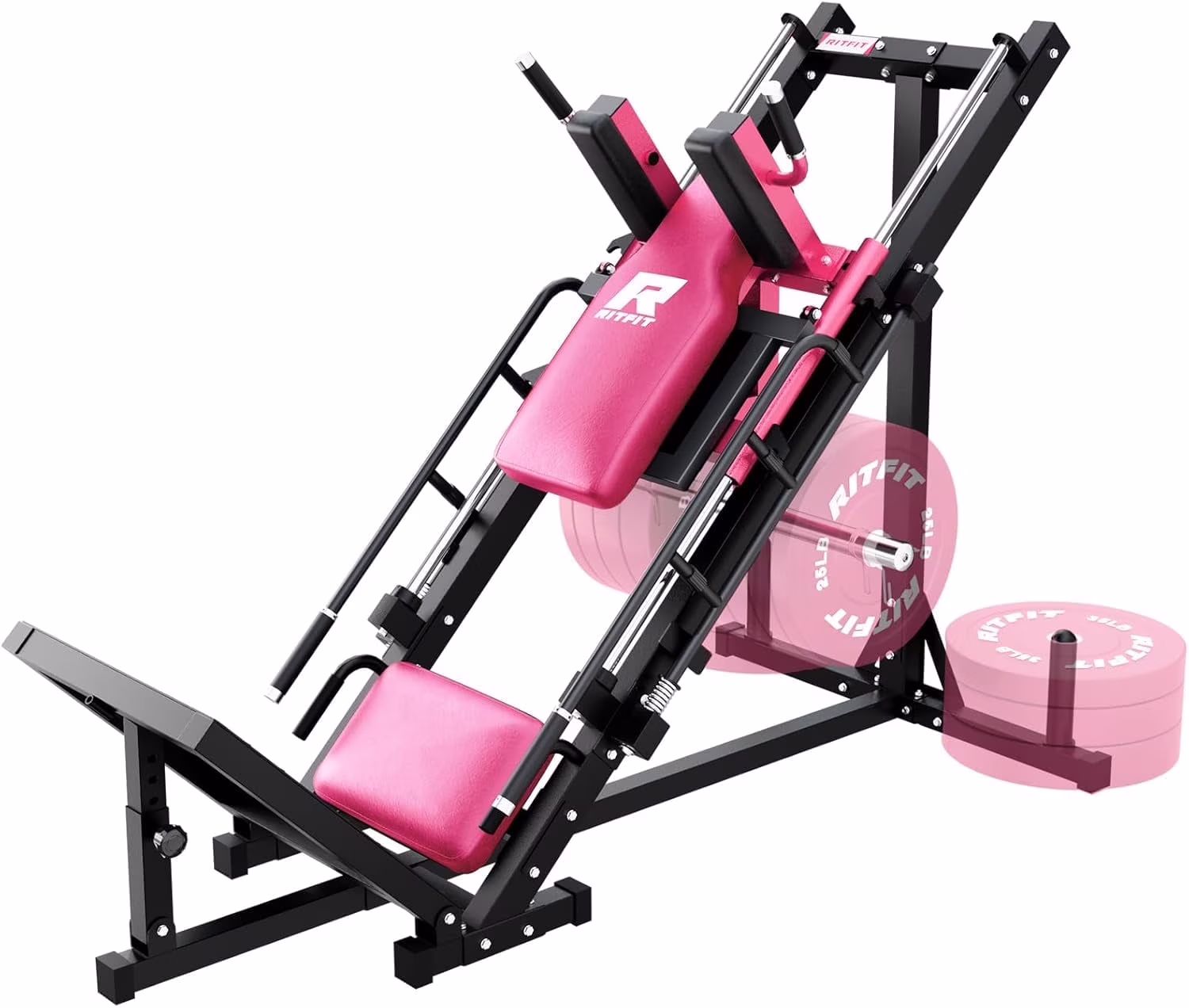 Leg Press Hack Squat Machine, Professional Adjustable Leg Press Machine for Home Gym with Linear Bearing, Specialty Hack Squat Machine for Full Lower Body Workout with Weight Storage, Pink(Pink)