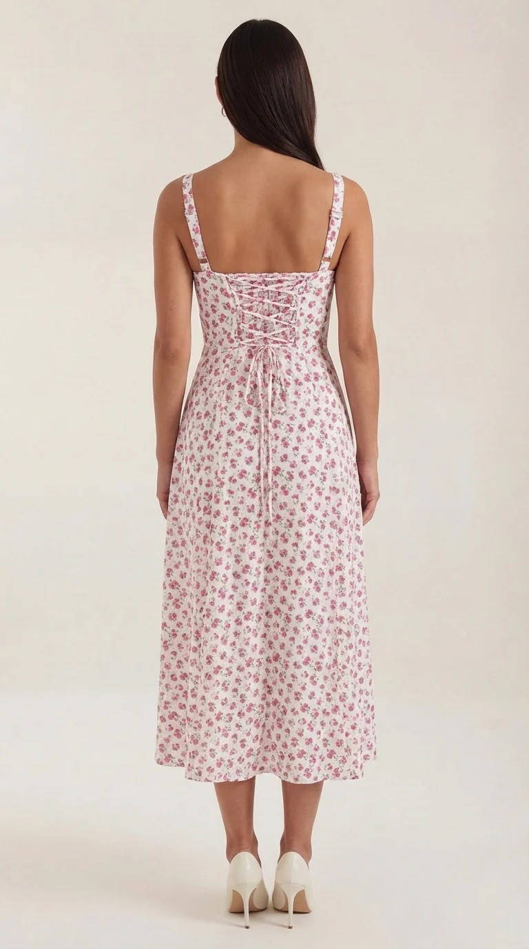 Robe midi fleurie pour femmes, idéale pour les invitées de mariage