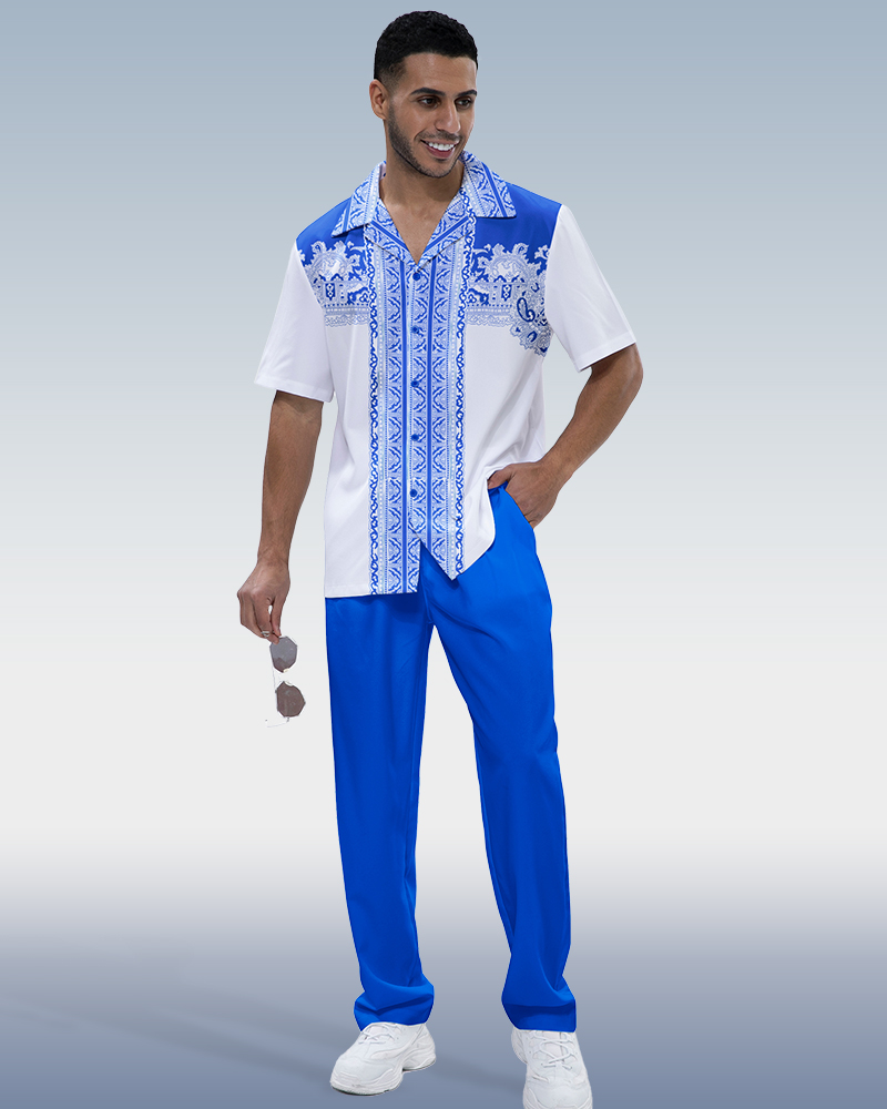 Ensemble de marche 2 pièces à motif brodé bleu