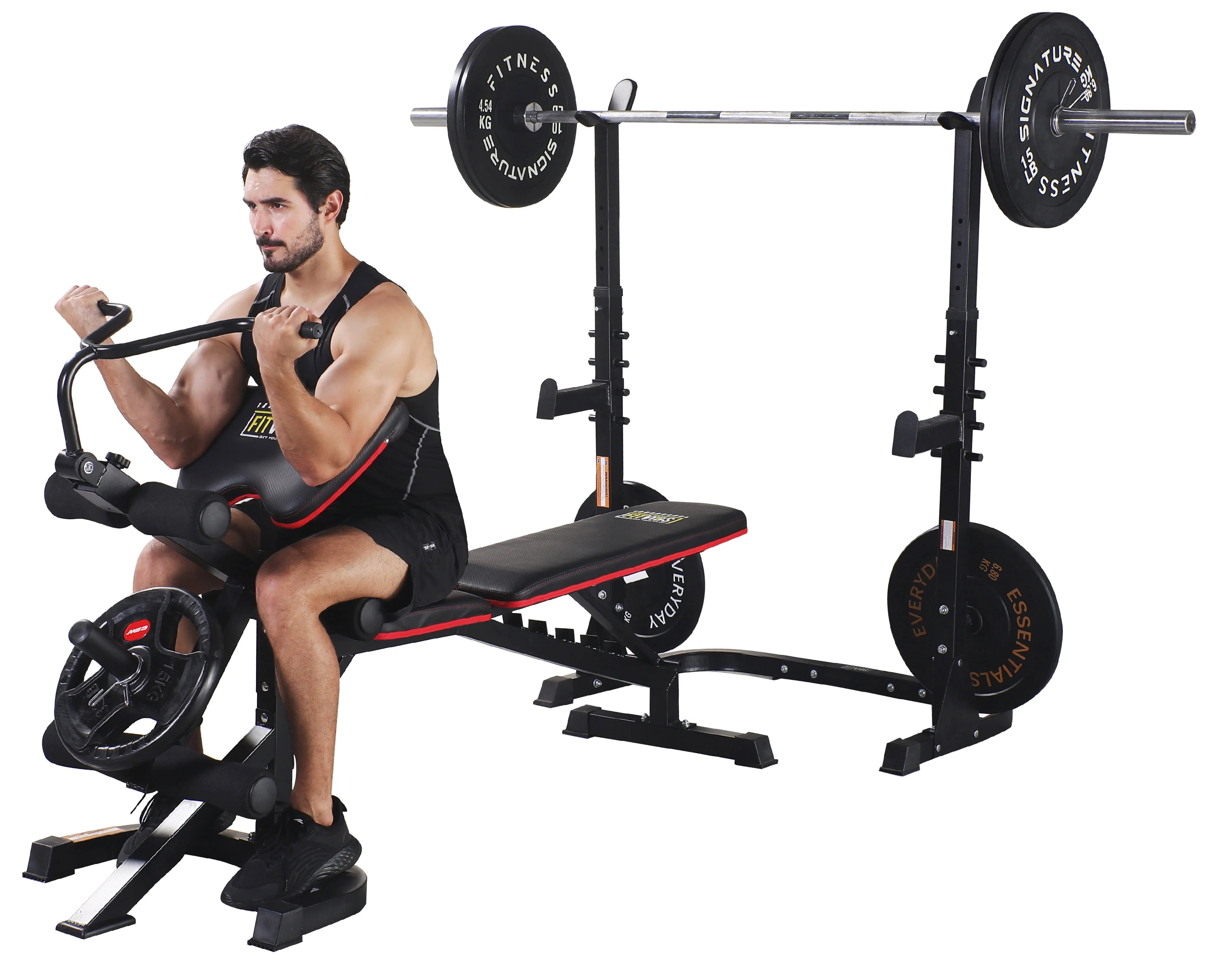 Fitvids LX600 Adjustable Olympic Workout Bench with Squat Rack, Leg Extension, Preacher Curl, and Weight Storage, 800 - Pound Capacity