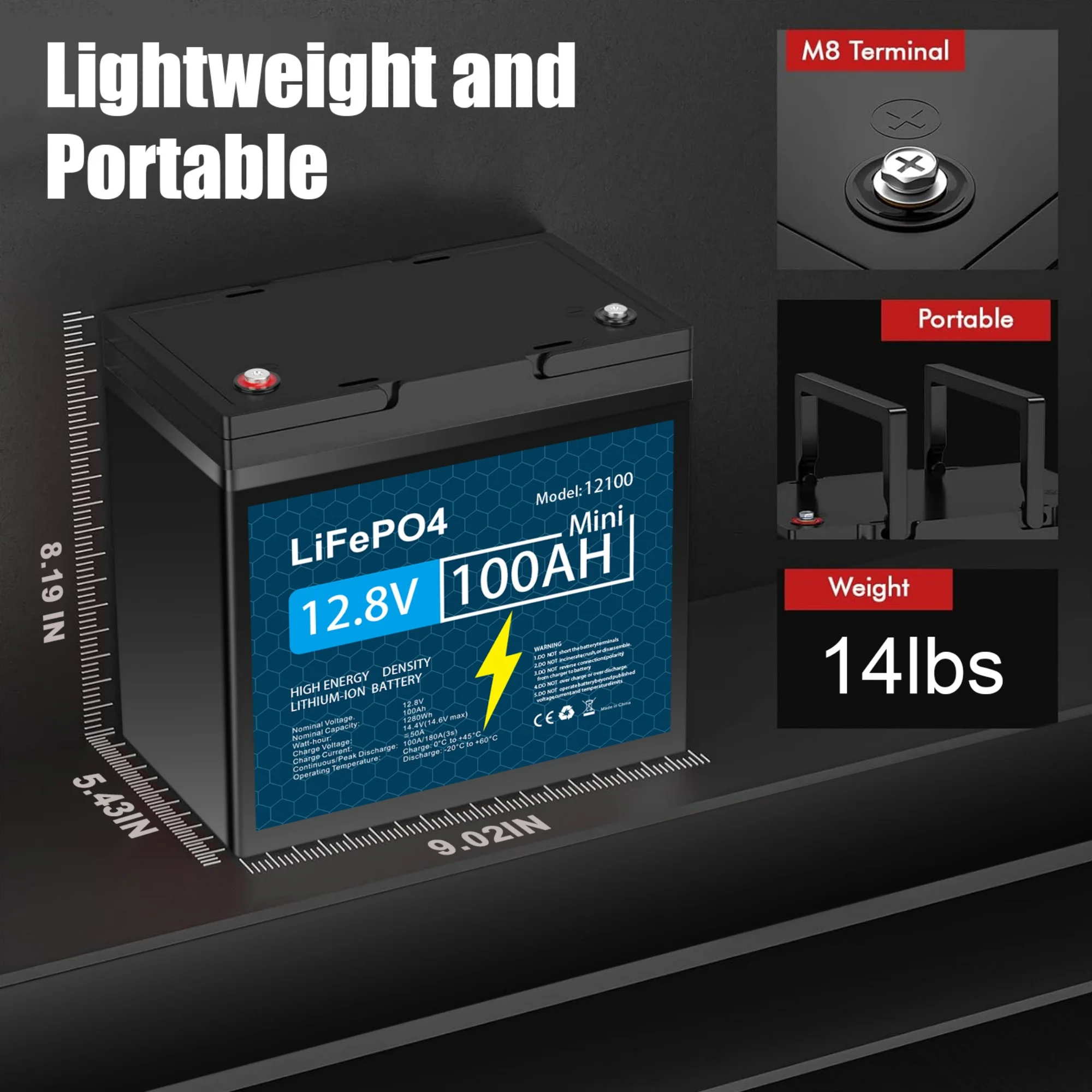 12V 100Ah LiFePO4 Lithium Battery with 100A BMS Deep Cycles for Camper RV - Image 7