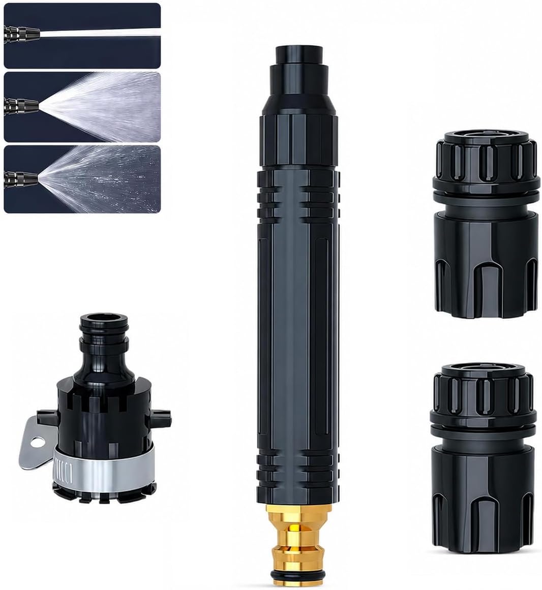 High Pressure Water Spray Gun for Garden Hose - 3 Adjustable Spray Modes Metal Nozzle for Car Wash, Patio, Floor & Plant Watering (1 Pack)
