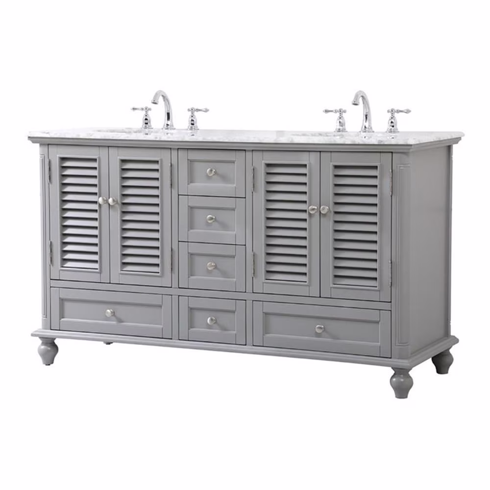 60 inch Double Bathroom Vanity in Antique White(Antique White) - Image 7