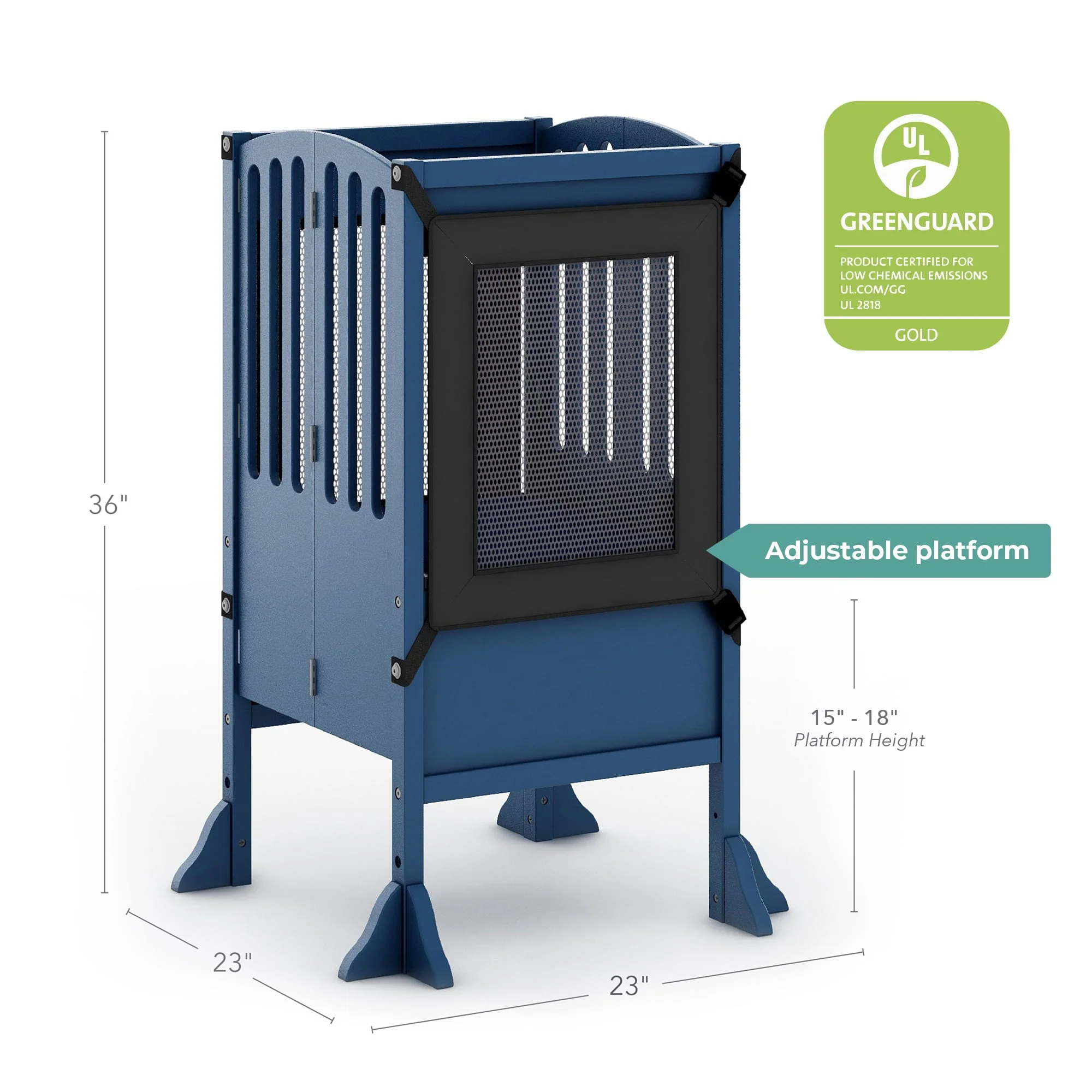 Guidecraft Contemporary Kitchen Helper® Stool Royal Navy: Folding Toddler Safety Tower with 2 Keepers and Non Slip Mat, Adjustable Height Step Stool for Little Helpers, Kids Learning Furniture Image 5