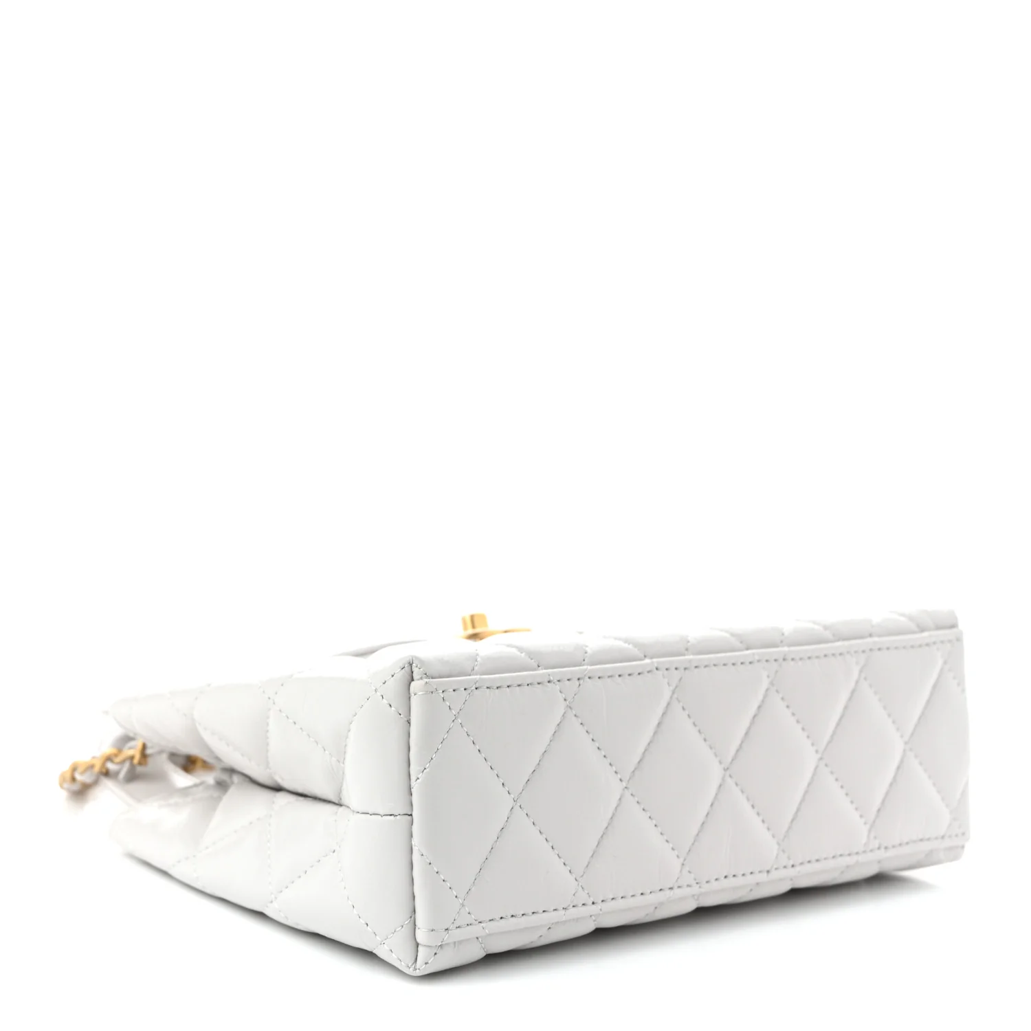 Shiny Aged Calfskin Quilted Nano Kelly Shopper Light Grey