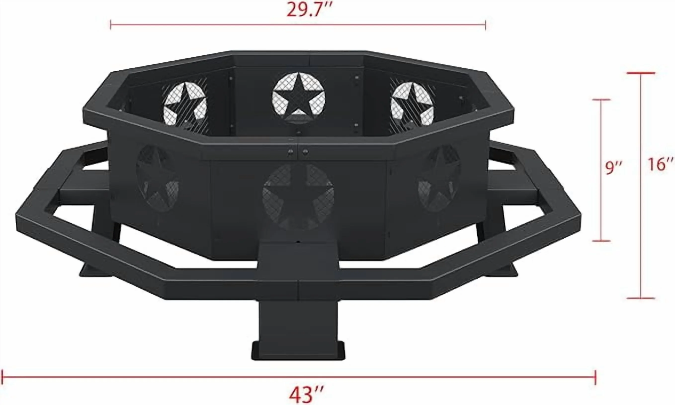 45 inch Extra Large Fire Pit, Outdoor Wood Burning Fire Pit for Outside Octagonal Heavy Duty Firepit for Camping, Backyard, Patio, Black(45") - Image 8