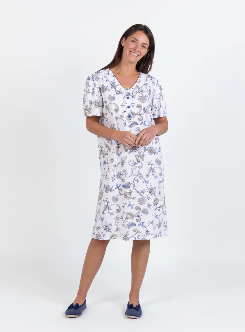 Chemise de nuit femme en coton bleu