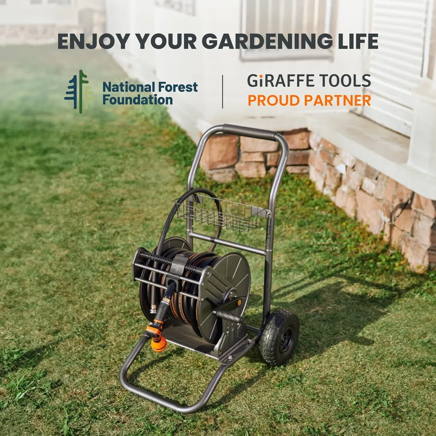 Giraffe Tools Heavy Duty Water Hose Reel Cart, Garden Hose Reel Cart with Wheels