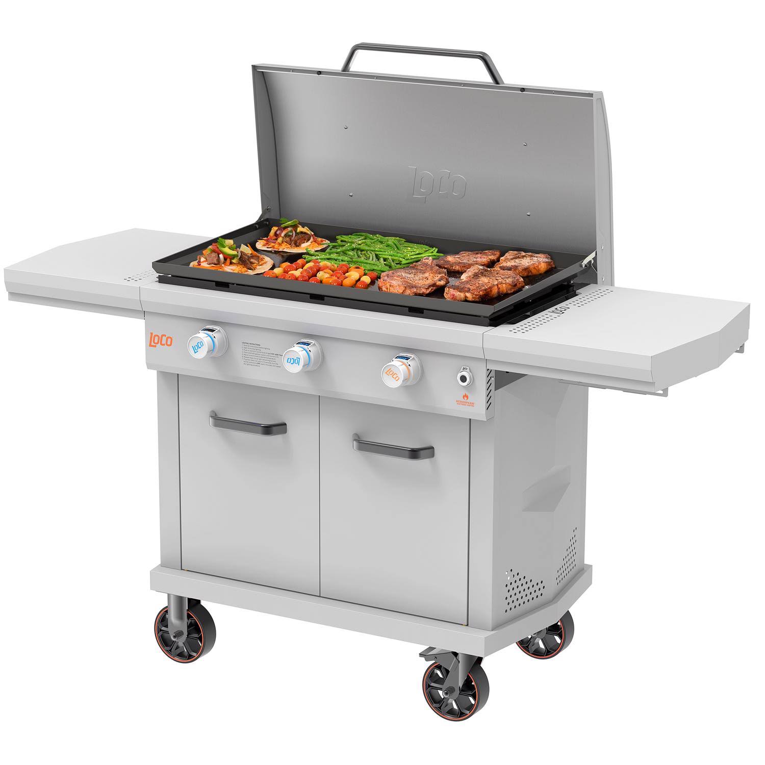 Loco 3 Burner Liquid Propane Outdoor Griddle with Hood Gray