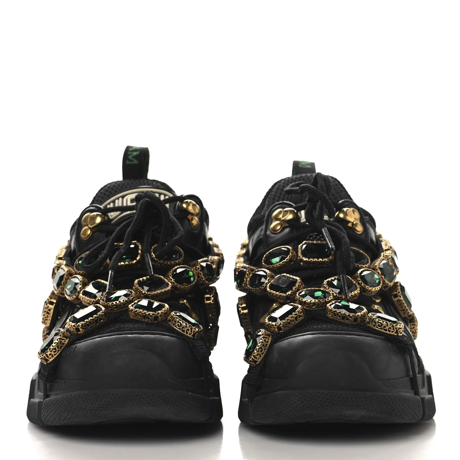 X SEGA Mesh Suede Calfskin Removable Crystals Womens Flashtrek Sneakers 35.5 Black Silver