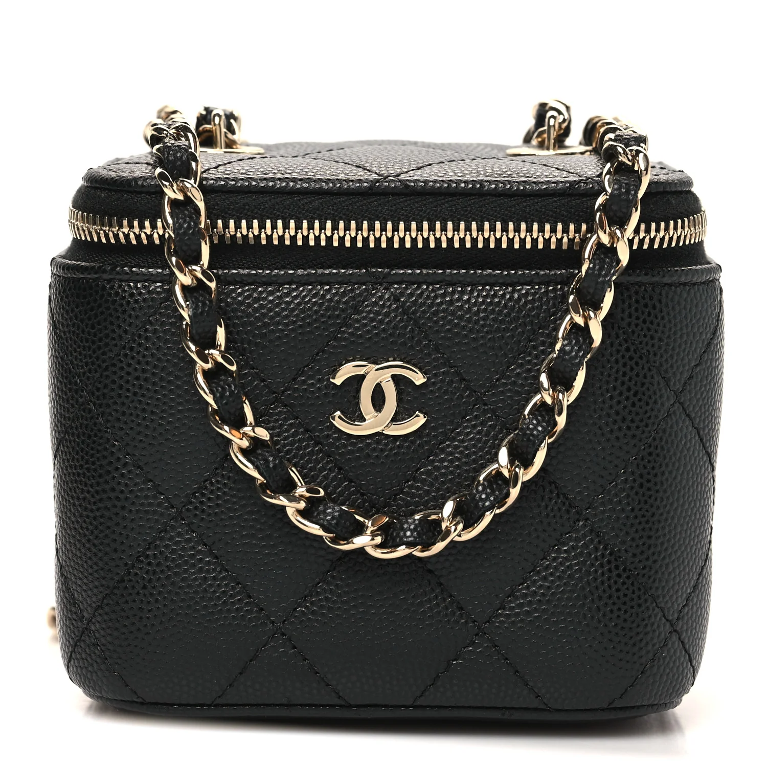 Caviar Quilted Mini Vanity Case With Chain Black