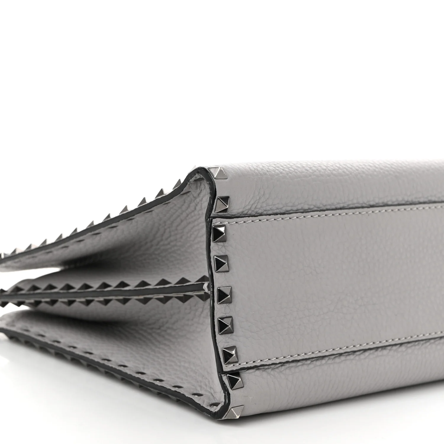 Grained Calfskin Medium Rockstud Double Handle Horizontal Tote Pastel Grey