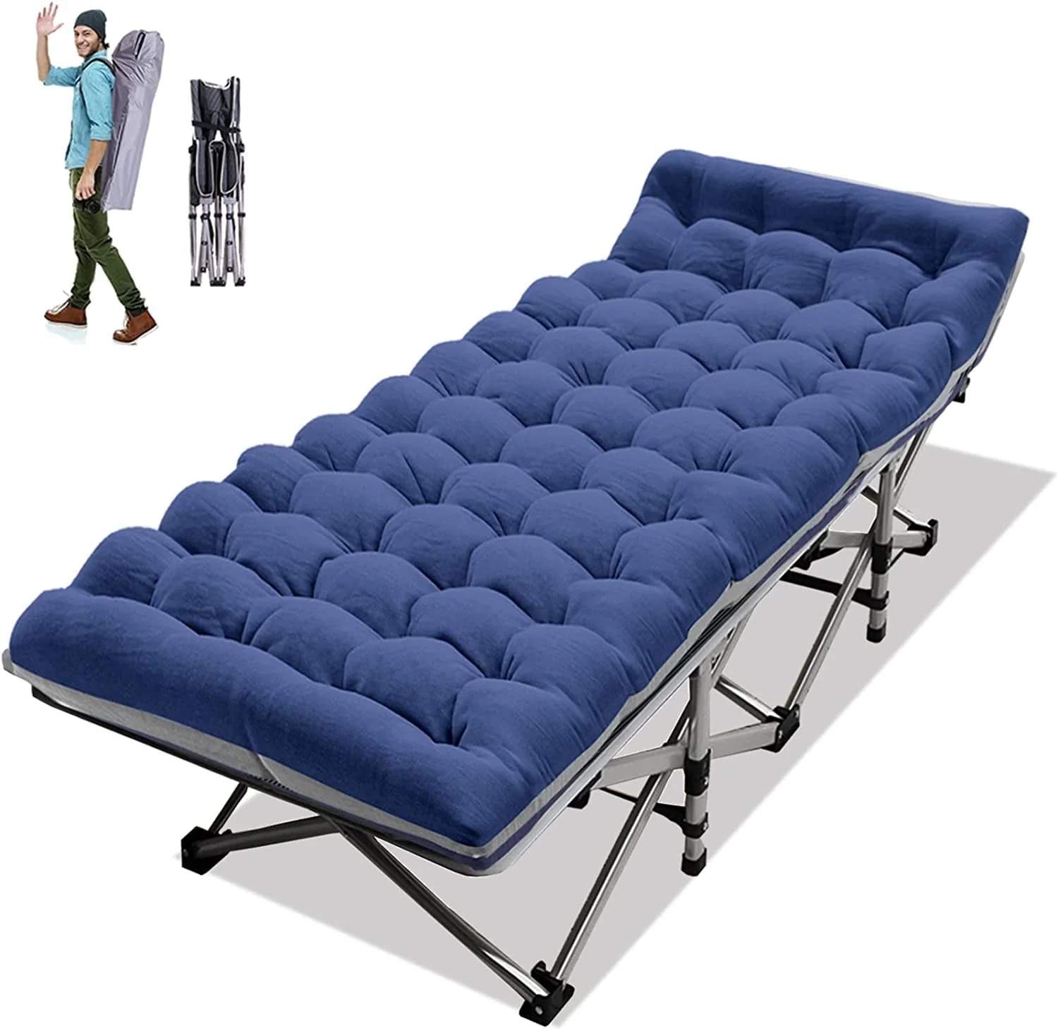 Slsy Folding Camping Cot for Adults, Folding Cot Bed for Sleeping with 2 Sided Mattress & Carry Bag, Tent Cot, Supports 880 lb
