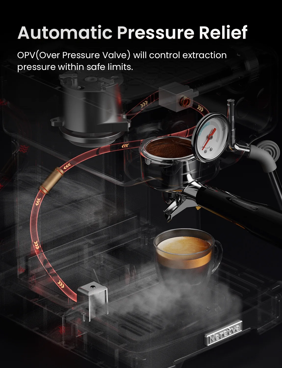 Espresso Machine 15 Bar Professional Espresso Maker with Milk Frother Steam Wand, Cappuccino Latte Machine, Espresso Coffee Machine for Home- Stainless Steel(Visible Pressure Guage) - Image 2