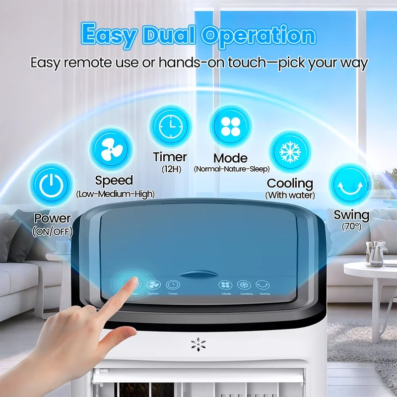 Windowless Air Conditioners, 4 In 1 Portable Swamp Cooler with 2 Water Tanks, Room Air Conditioner with 4 Ice Packs, Remote, 12H Timer, 3 Speeds 4 Modes, Ductless Cooler for Indoor Home Office - Image 8