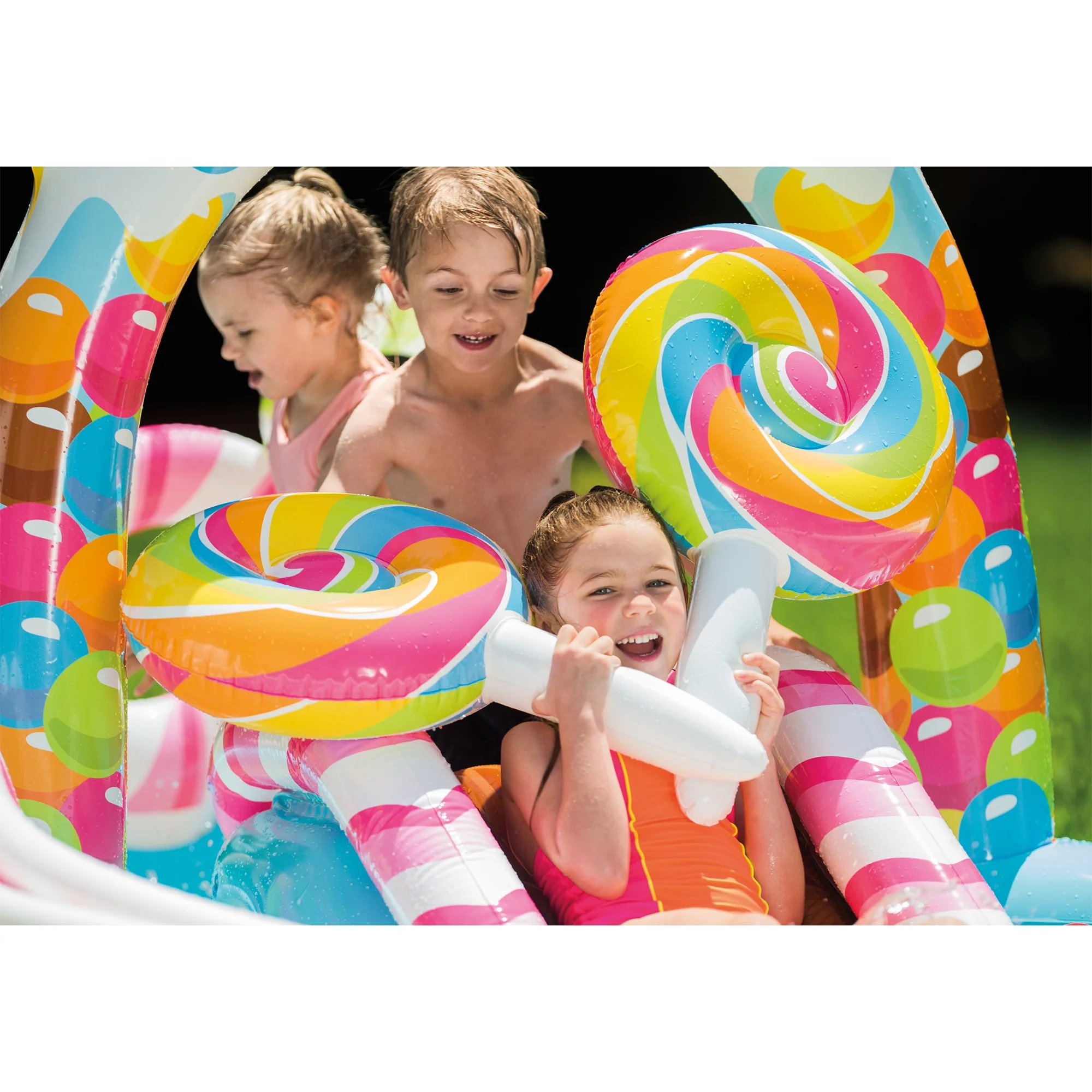 9' x 6' x 51" Inflatable Candy Zone Kiddie Pool with Waterslide (3 Pack) - Image 5