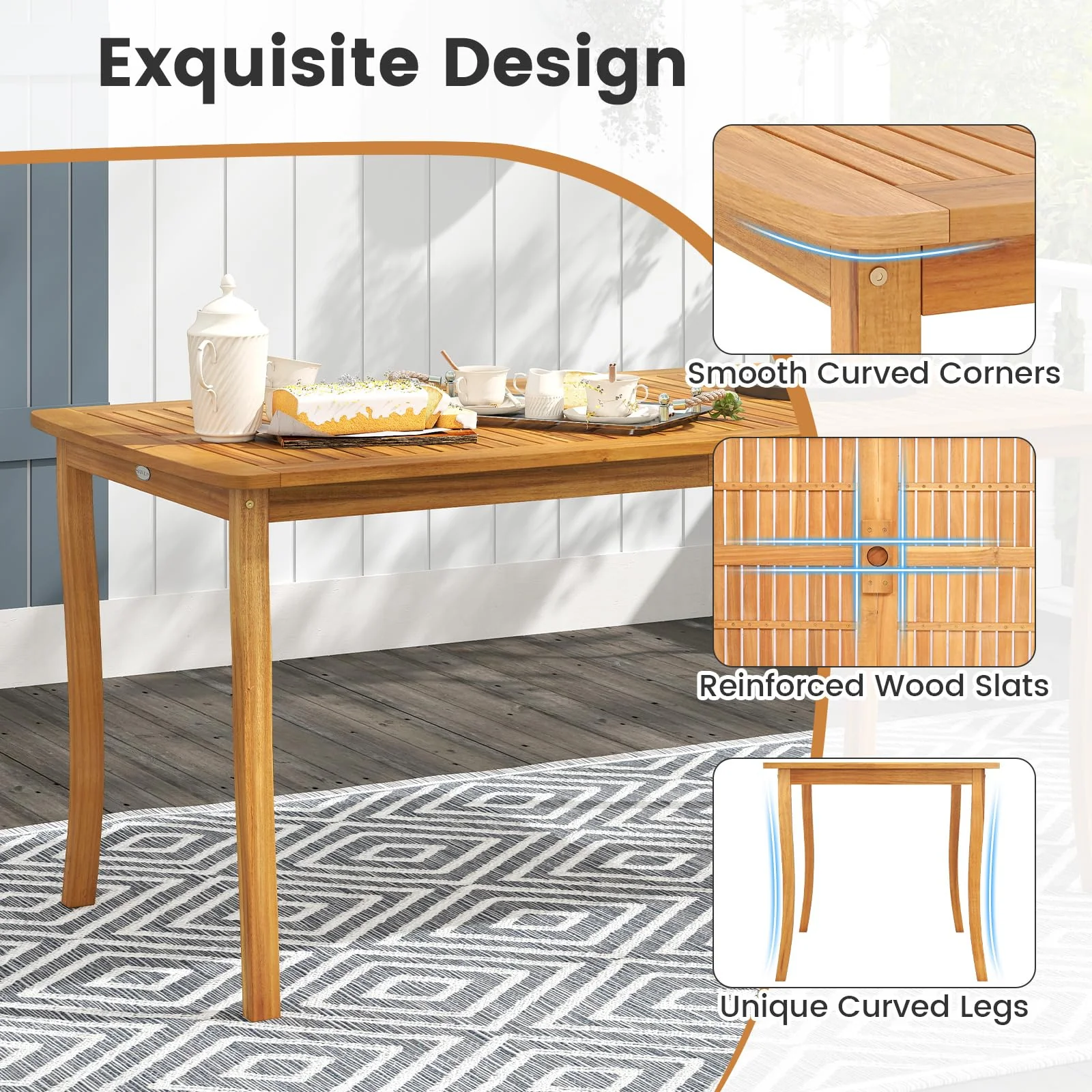 Tangkula 6 Pieces Acacia Wood Patio Dining Set with Bench