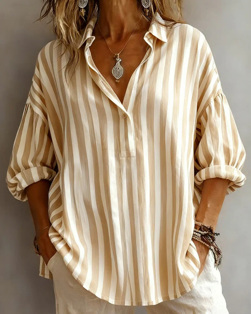 Blouse décontractée rayée à col chemise