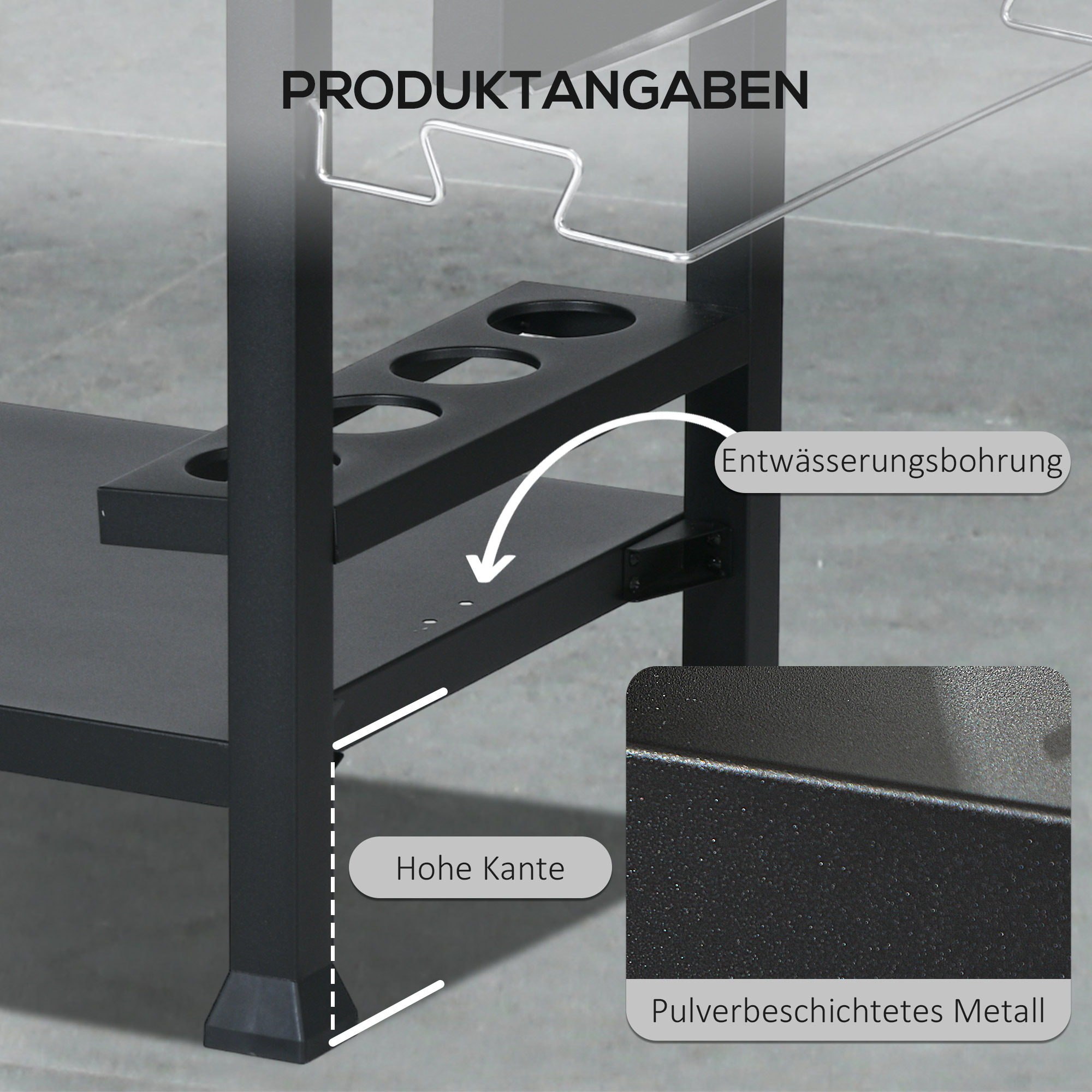 Outsunny Barbecuestation BBQ-wagen, incl. accessoires, 125 x 65 x 84 cm, Zwart + Zilver
