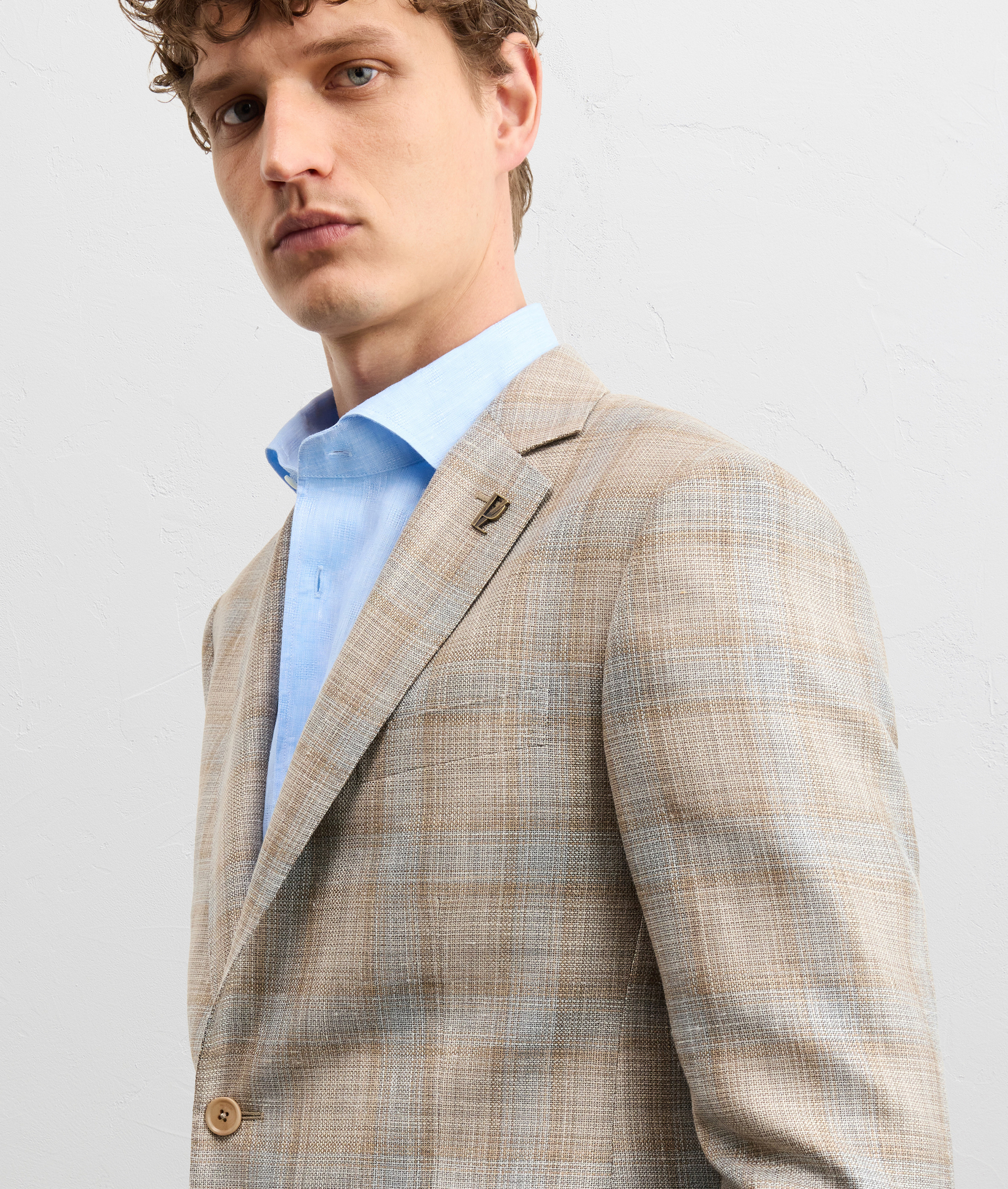 VICENZA LINE HALF-LINED JACKET IN LIGHT BROWN WOOL, SILK AND MOULINÃ© LINEN