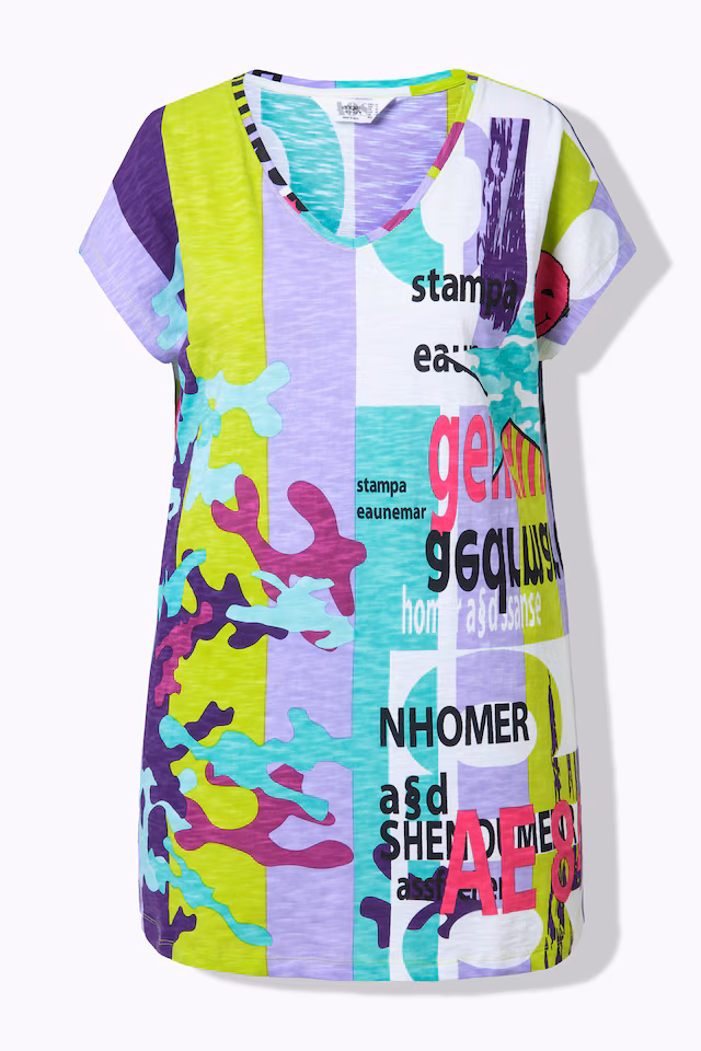 Long Oversized V-Neck All-Over Print Shirt