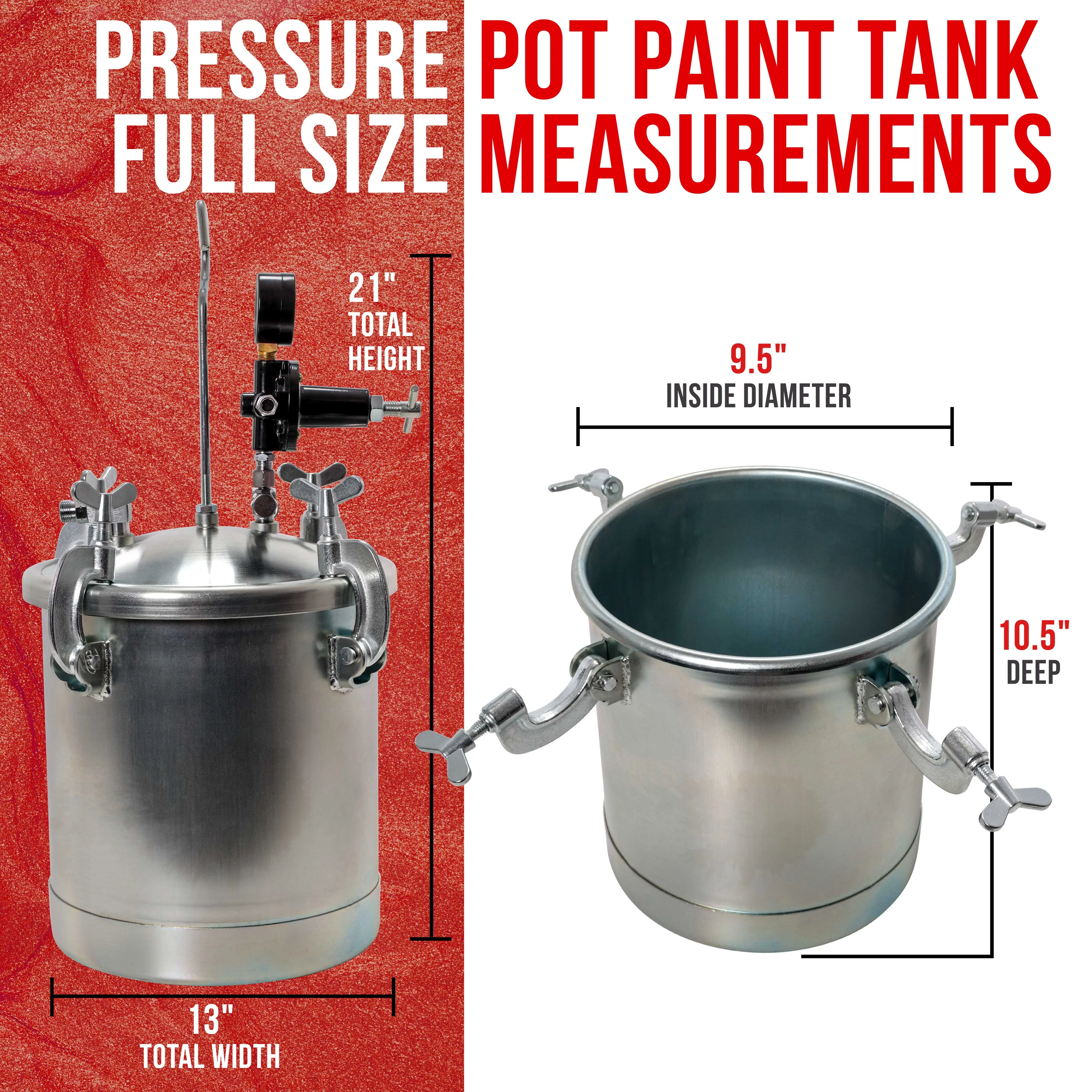 TCP Global Pressure Tank Paint Spray Gun with 1.5 Mm Nozzle 2 - 1/2 Gal. Pressure Pot & Spray Gun with Hoses