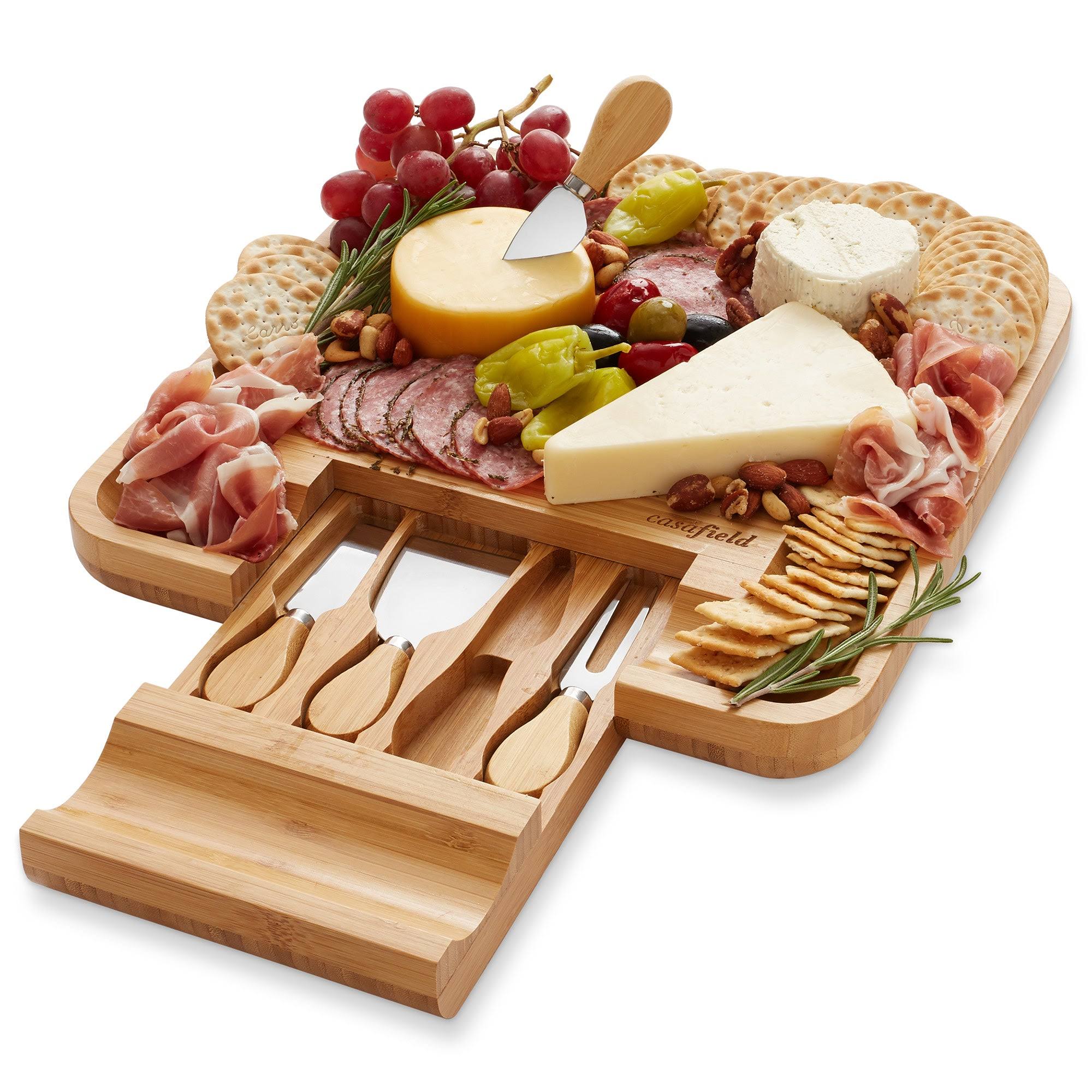 Casafield Bamboo Cheese Cutting Board Knife Gift Set Wooden Charcuterie Meat Serving Tray