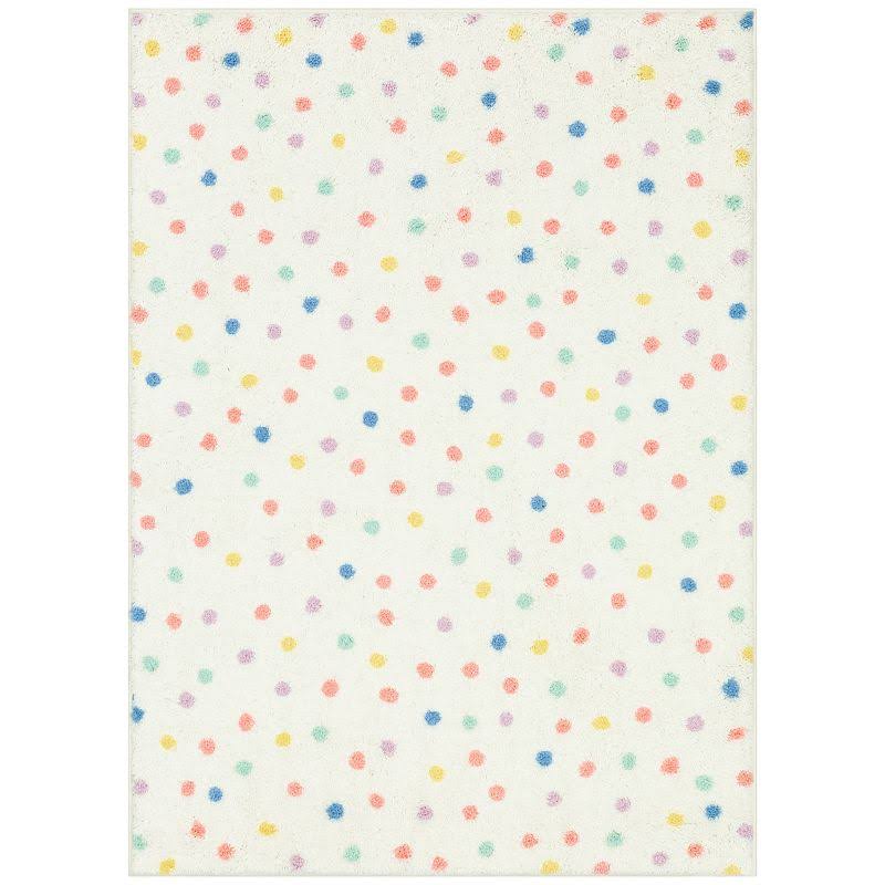 The Big One Kids Shag Dot Washable Throw or Area Rug, White, 4X5.5 ft