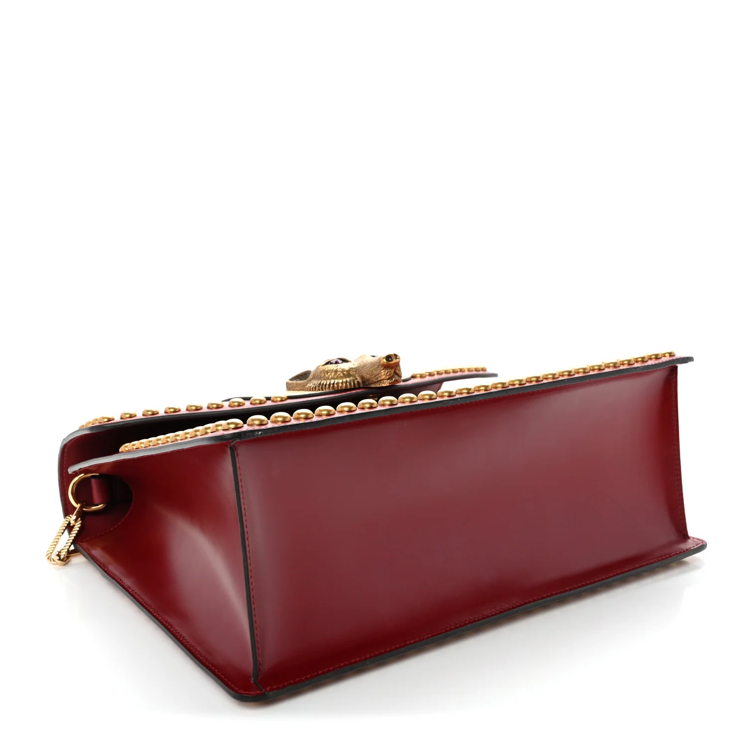 Glossy Calfskin Snakeskin Studded Fox Broche Bamboo Top Handle Bag Red