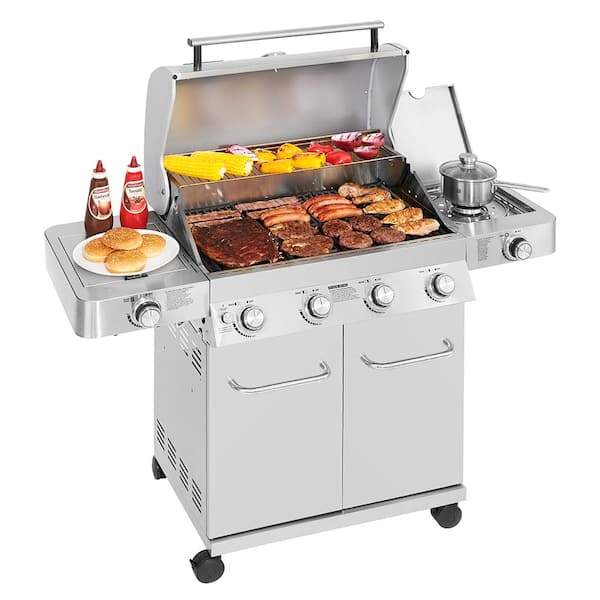 4-Burner Propane Gas Grill in Stainless with LED Controls, Side and Side Sear Burners - Image 2