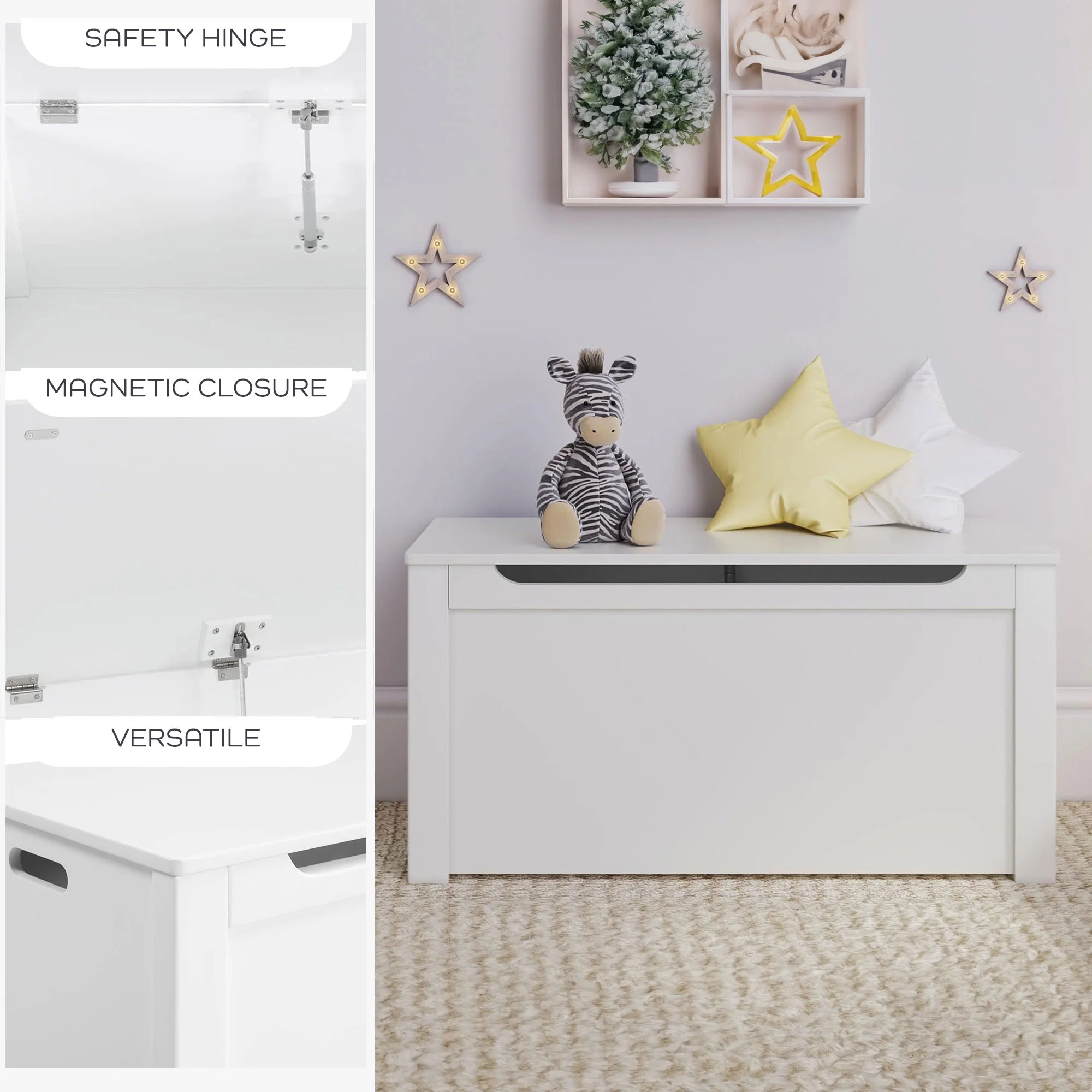 Wooden Toy Box Spacious Storage for Home Organization, White(White) - Image 6