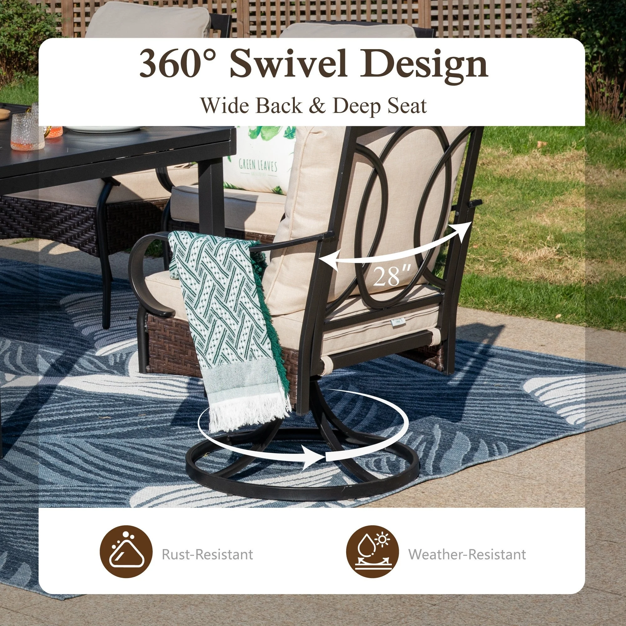 Patio Swivel Dining Chairs Set of 4 with Beige Cushions(4) - Image 6