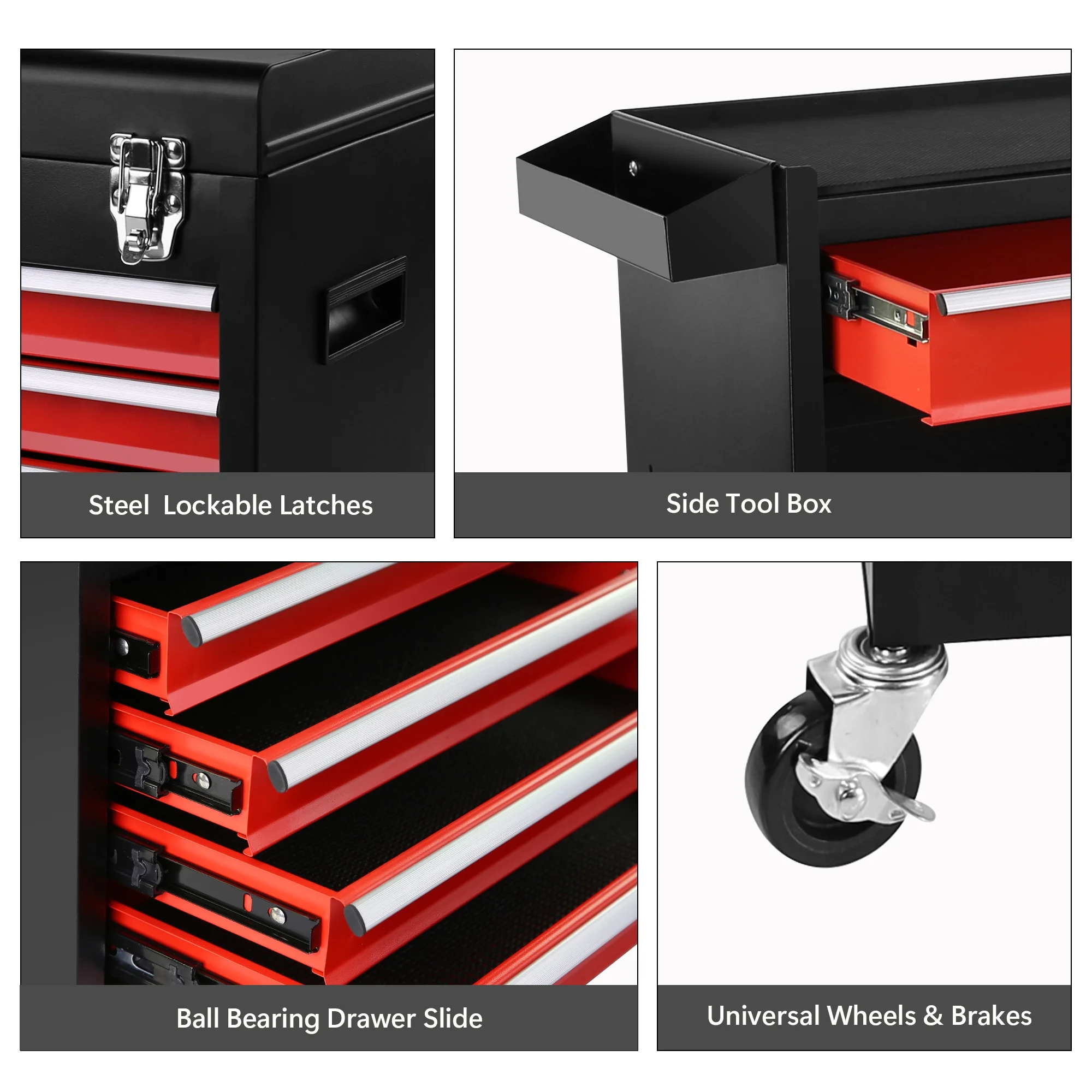 BTMWAY 7 - Drawer Rolling Tool Storage Cabinet with Wheels Multifunctional Tool Cart Mechanic Tool Storage Cabinet for Garage, Workshop, Barbershop, Red