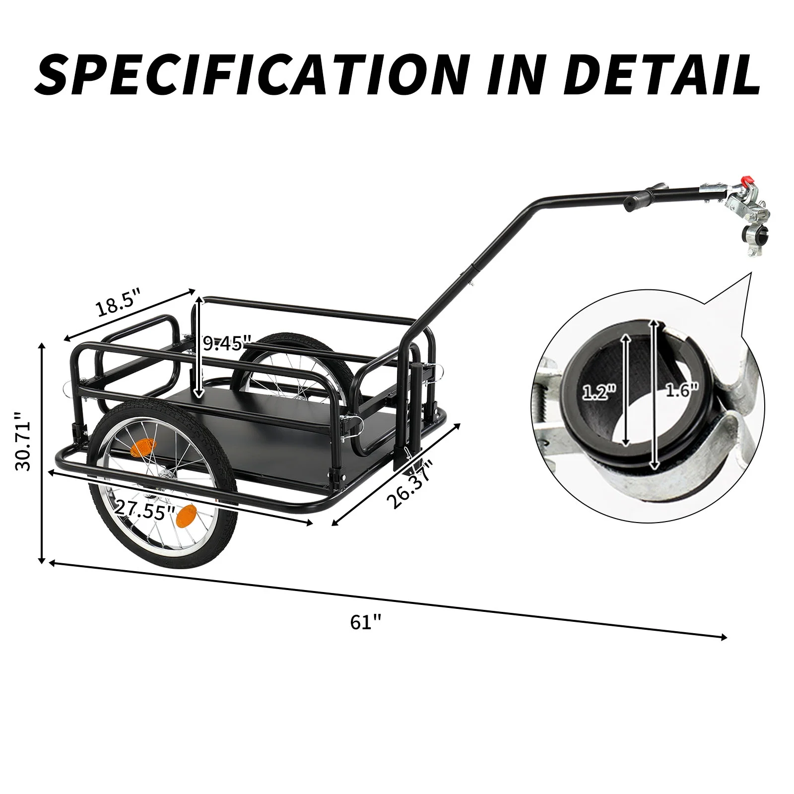 Two Wheel Bicycle Cargo Trailer, Black - Image 6