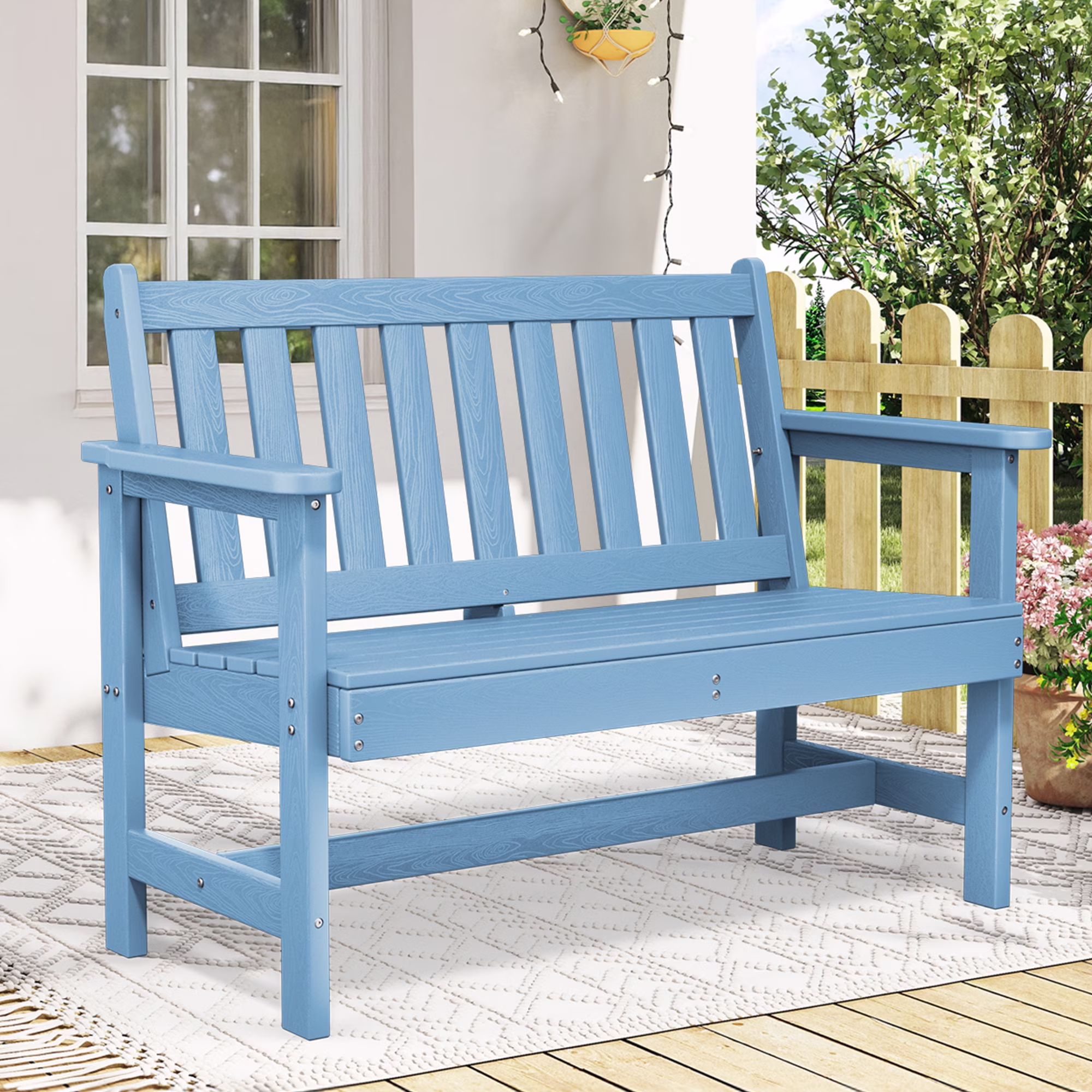 Outdoor Bench for 2-Person, Weather-Resistant HDPE with Aluminum Reinforcement, Supports 660 lbs, Comfortable Seating for Patio, Garden, and Porch, Black(Black/Single) - Image 3