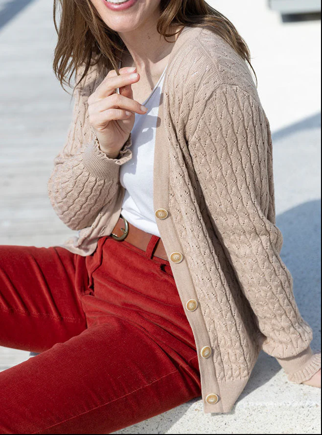Gilet femme en laine mérinos beige chaud