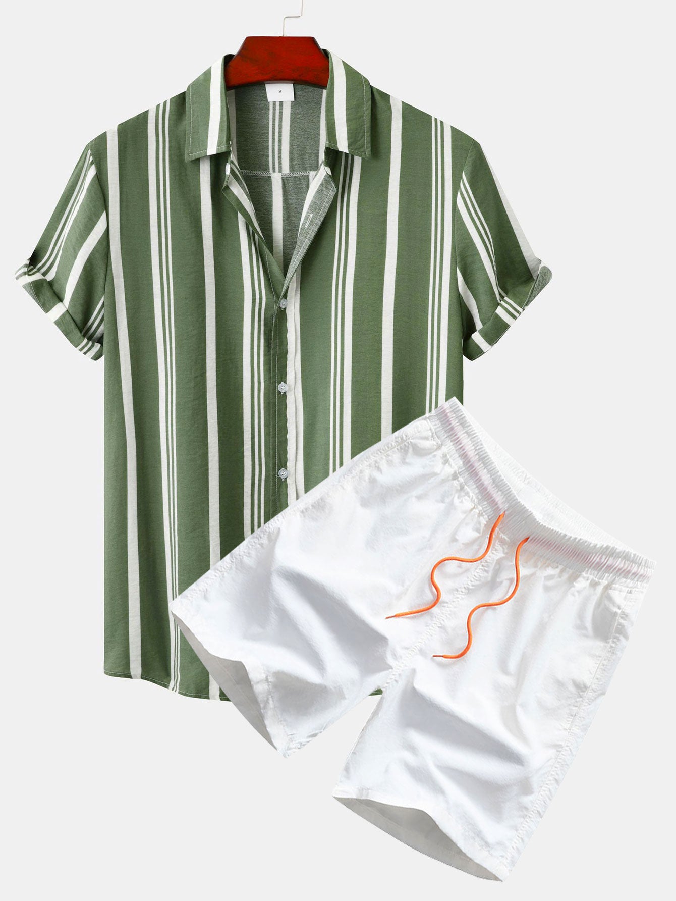 Chemise boutonnée à rayures et short de bain