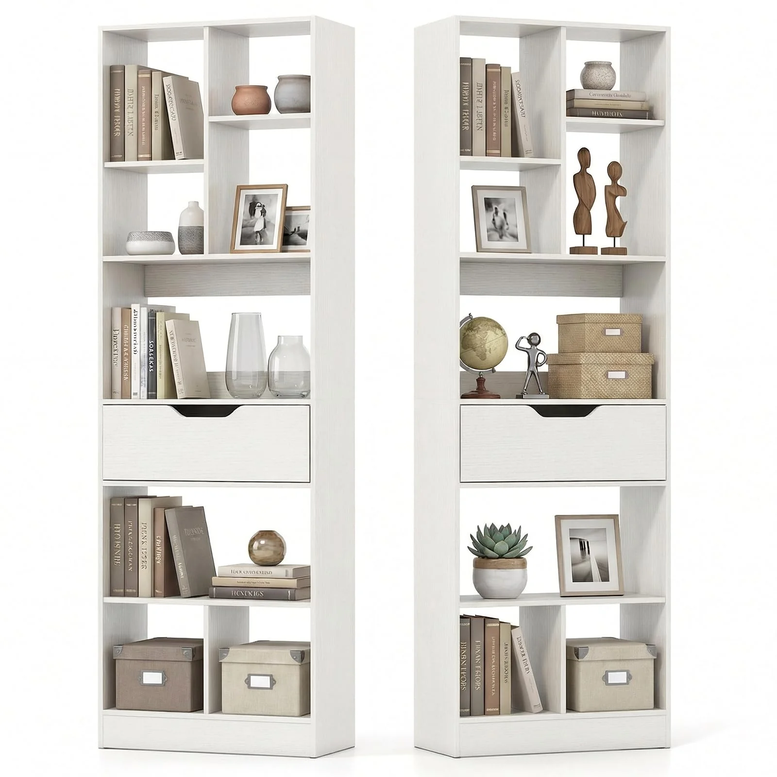 Tangkula 61” Tall Open Bookcase with Drawer(1/2)