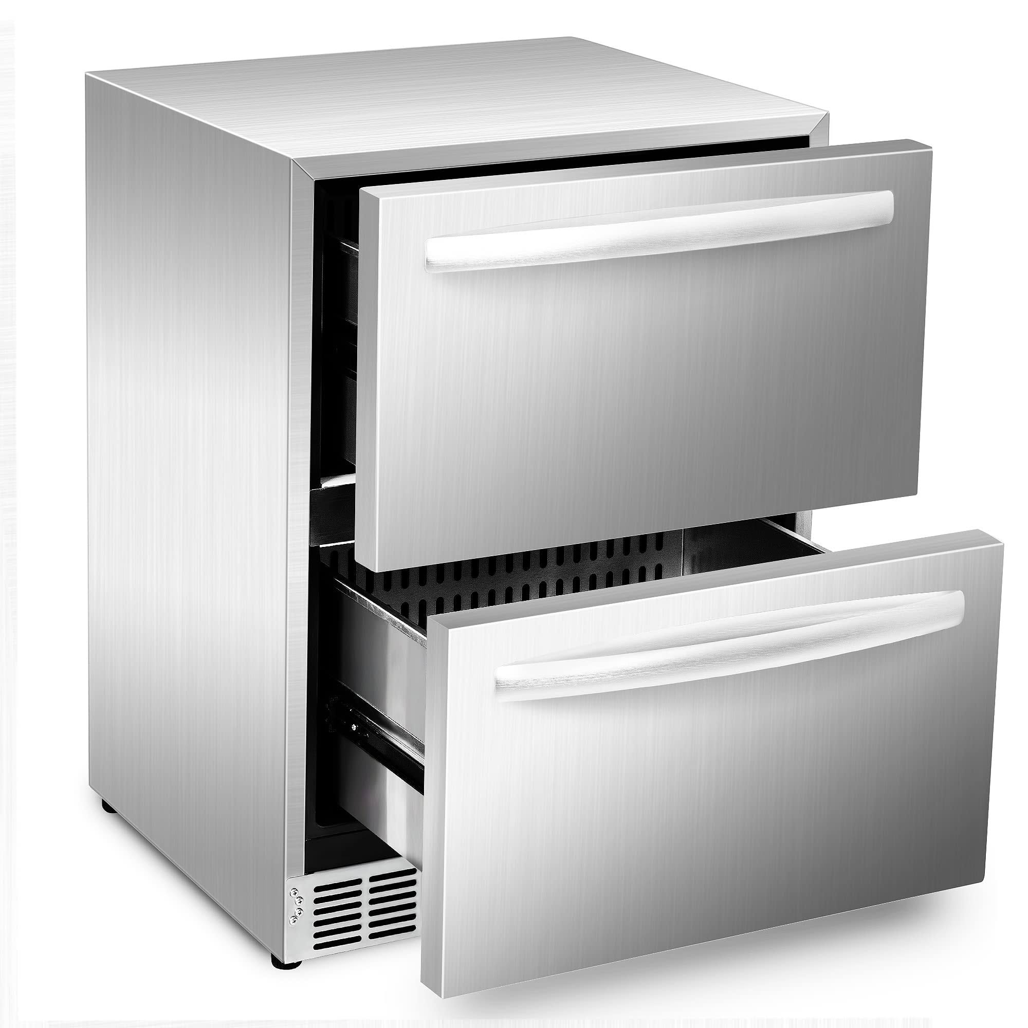 IceJungle 24 inch Under Counter Refrigerator, Indoor and Outdoor Double Drawer Fridge, Built-In and Freestanding Beverage Refrigerator, Digital