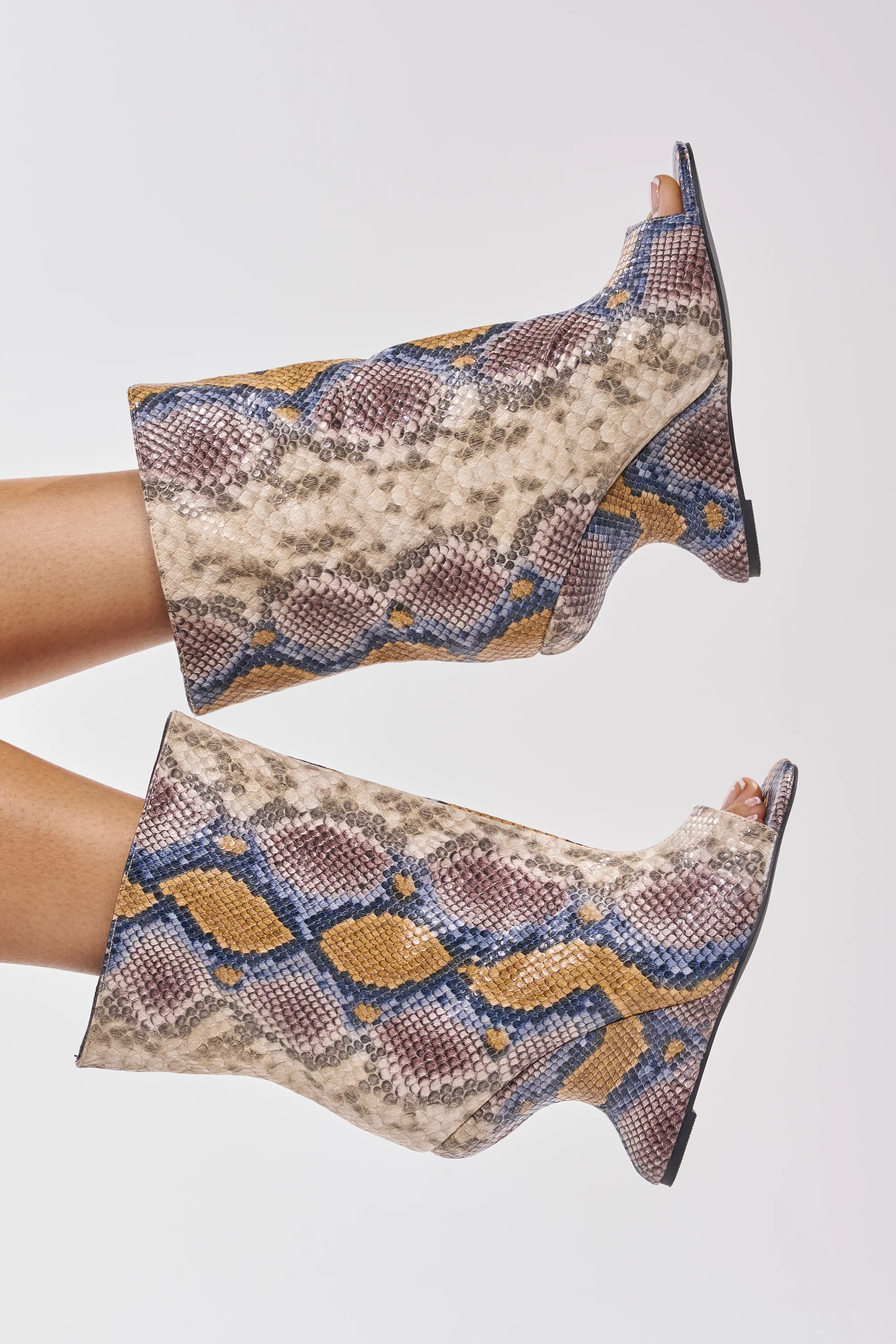 AZALEA WANG FAOI SNAKE MULTI OPEN TOE WEDGE BOOTIE - Akira Store