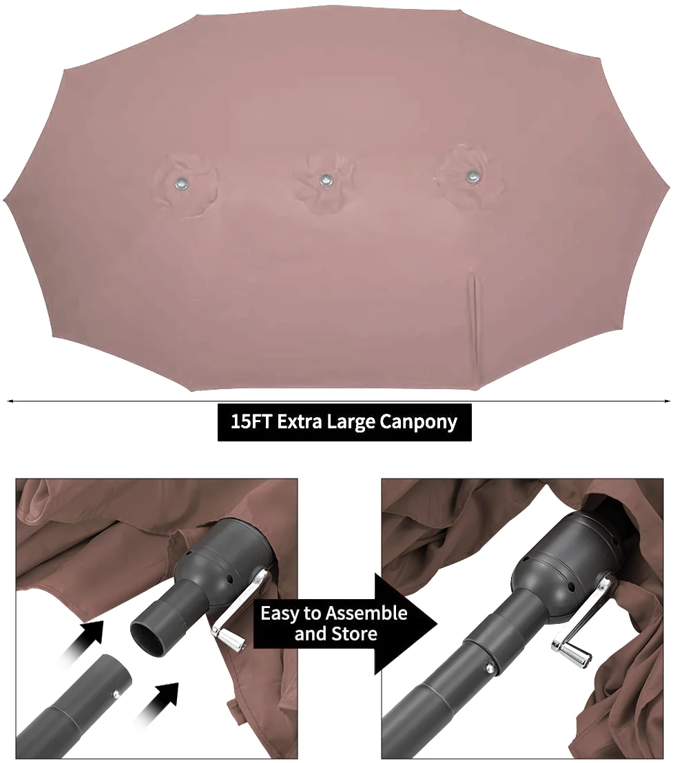 AECOJOY 15x9ft Double-Sided Patio Umbrella, Brown