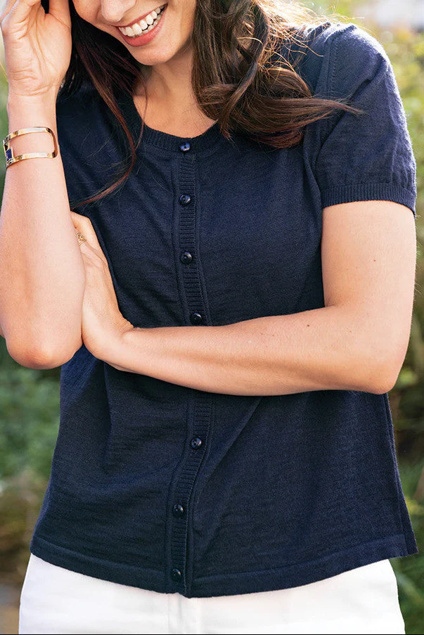 Cardigan femme manches courtes bleu marine