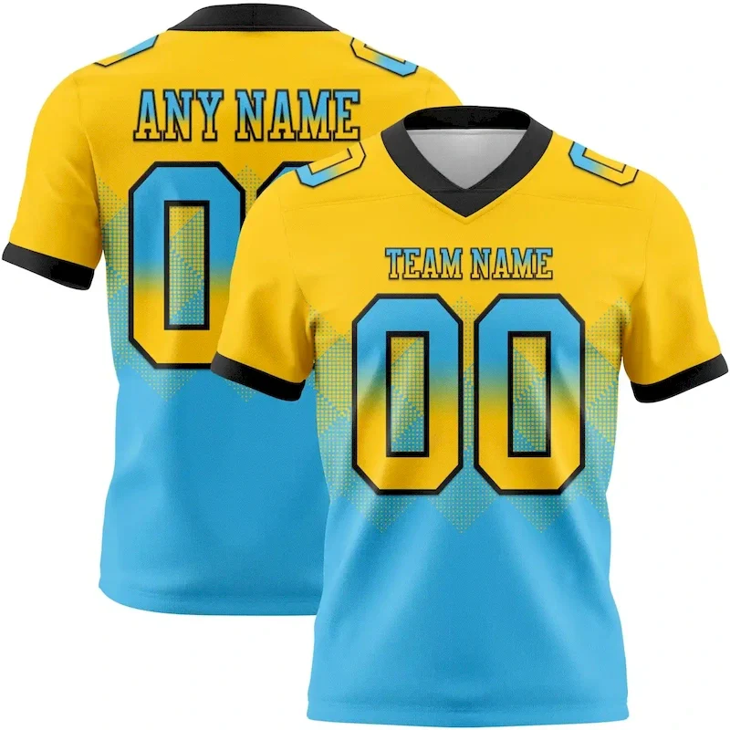 Custom Yellow Sky Blue-Black Mesh Authentic Gradient Square Shape Flag rugby jersey