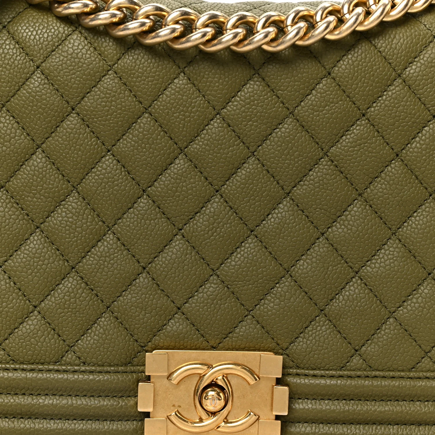 Caviar Quilted New Medium Boy Flap Khaki